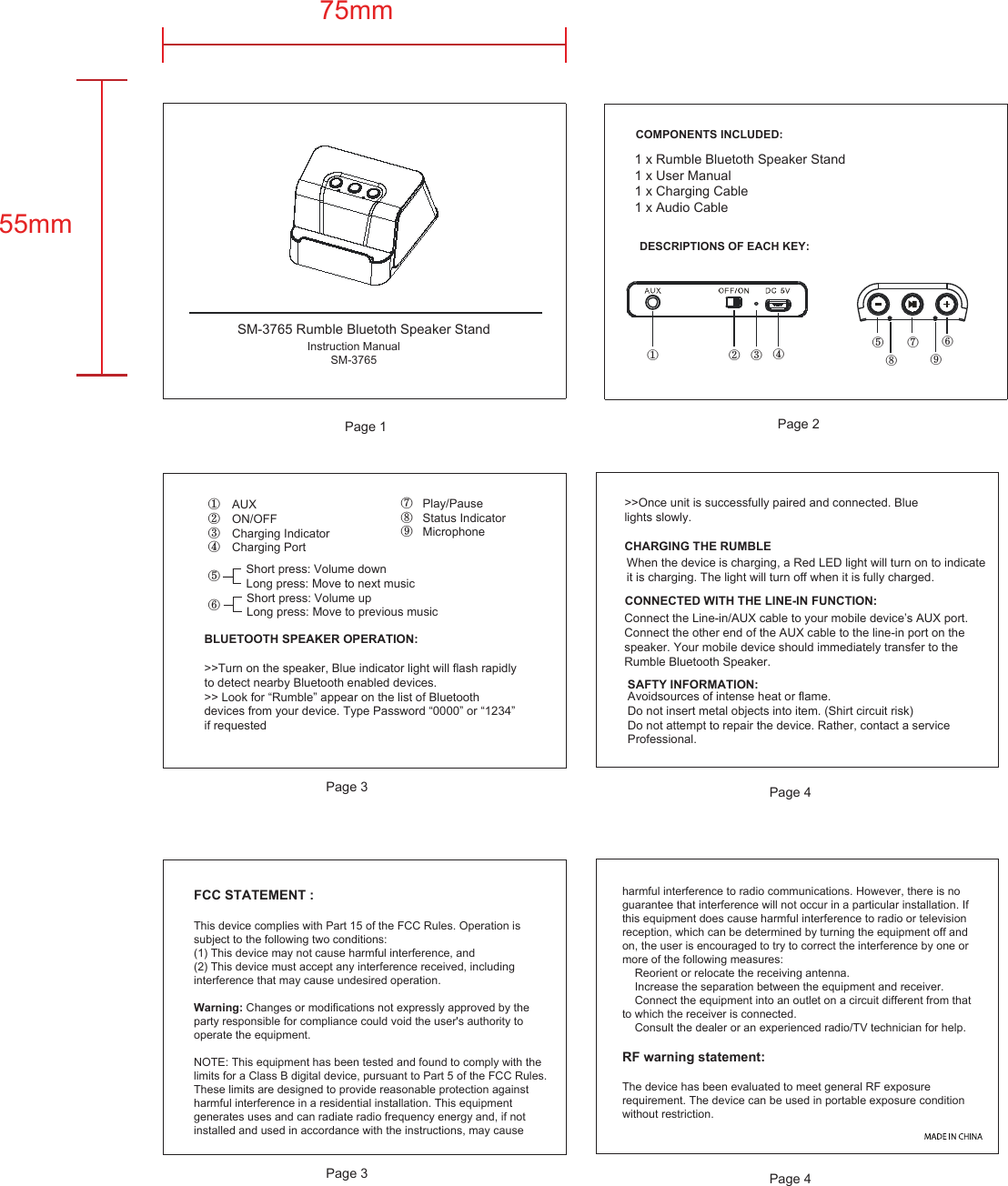 E Power RUMBLE Rumble Bluetooth speaker User Manual SM 3765 FCC