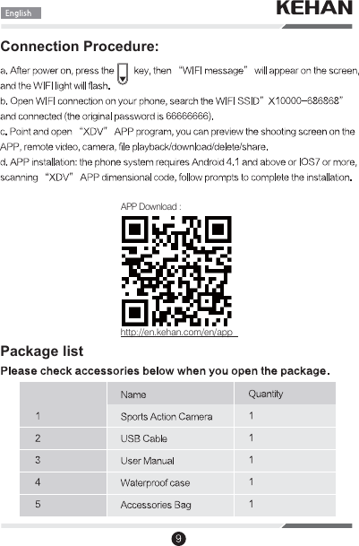 Connection Procedure:Package list http://en.kehan.com/en/appAPP Download :