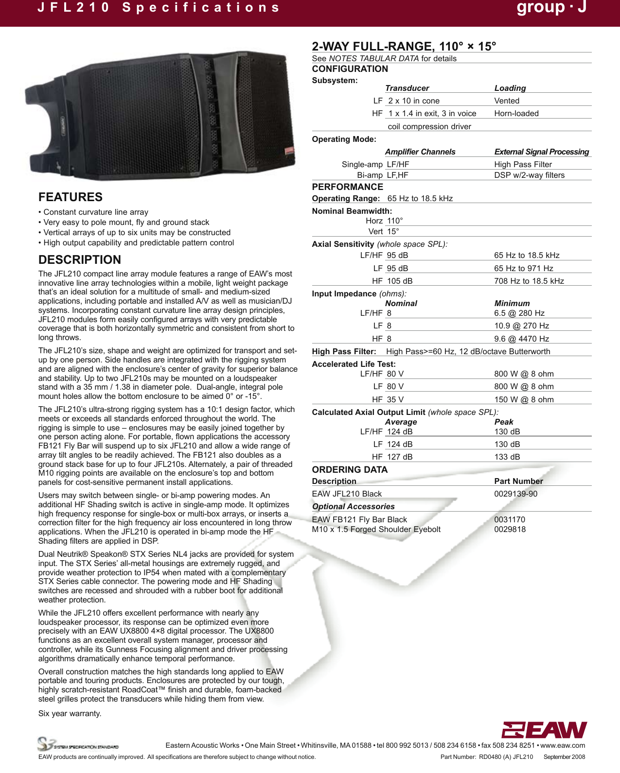 Page 1 of 6 - EAW JFL210 User Manual  To The B8592667-9a3d-45d1-831e-b6432d1ea0af