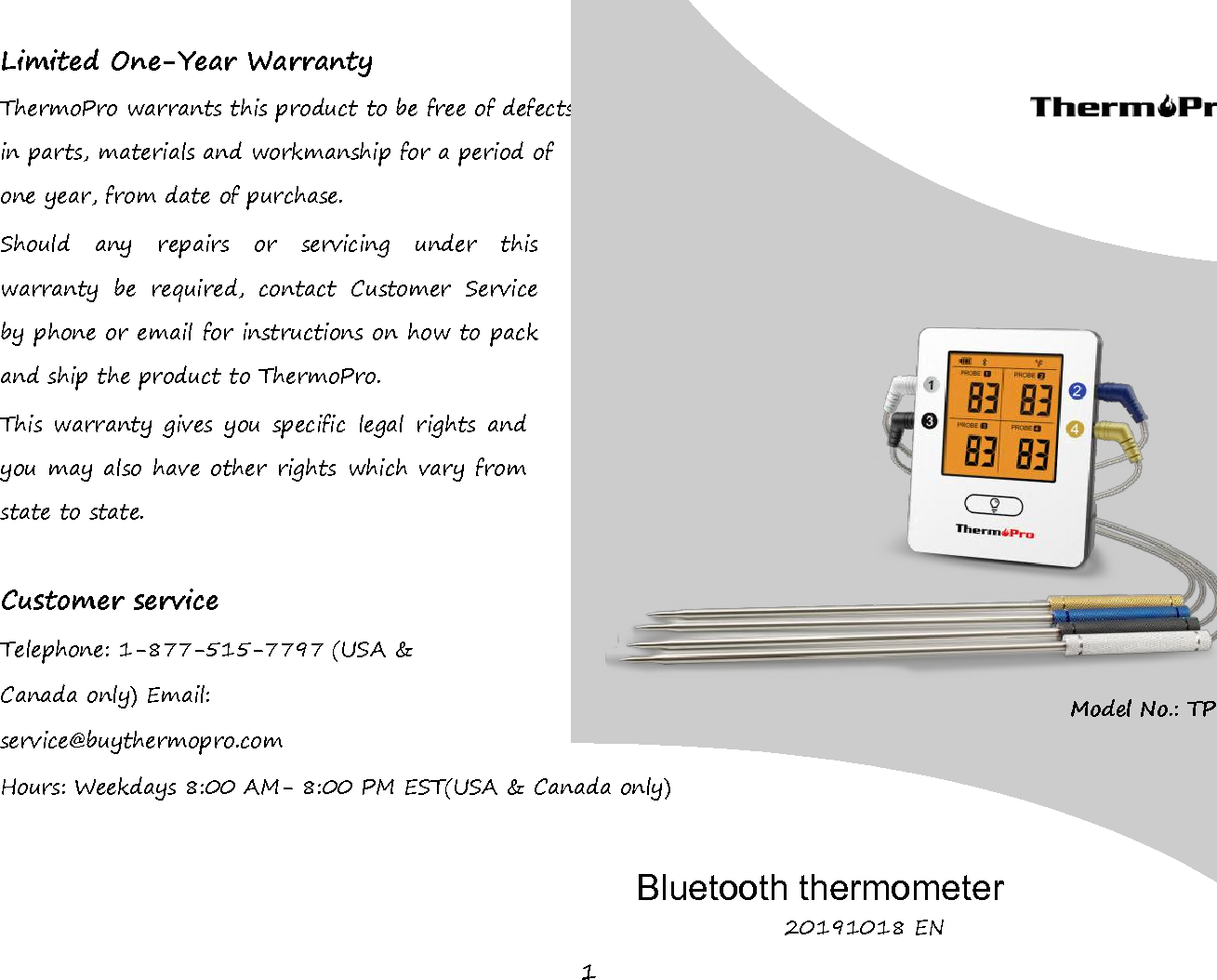 ECARE ELECTRONICS TP25 Bluetooth thermometer User Manual Thermopro EN