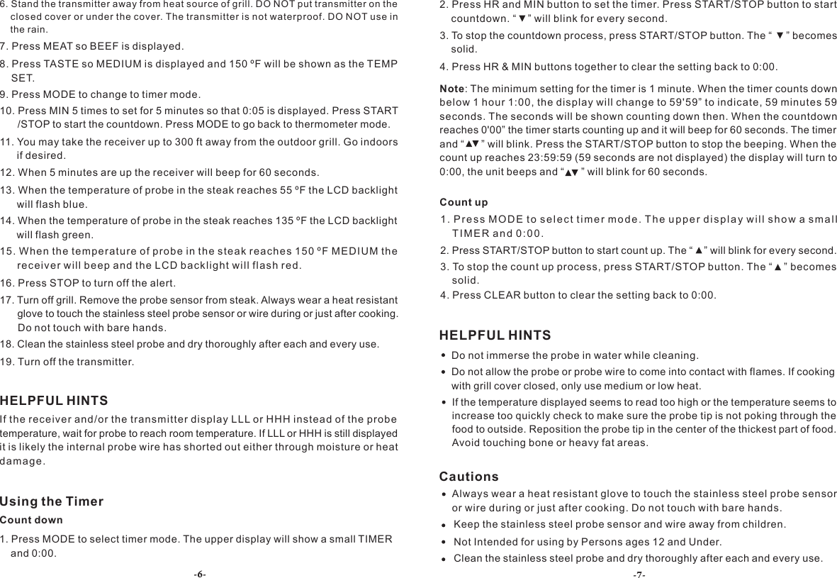 Page 4 of ECARE ELECTRONICS TP07S Digital Multifunction Oven Thermometer User Manual Thermopro EN FR TP 07S                  20161228