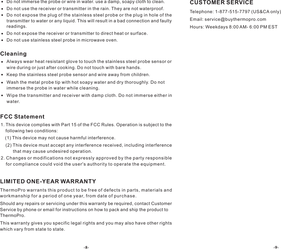 Page 5 of ECARE ELECTRONICS TP07S Digital Multifunction Oven Thermometer User Manual Thermopro EN FR TP 07S                  20161228