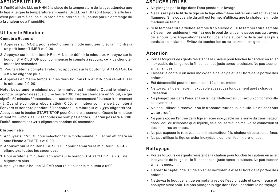 Page 9 of ECARE ELECTRONICS TP07S Digital Multifunction Oven Thermometer User Manual Thermopro EN FR TP 07S                  20161228