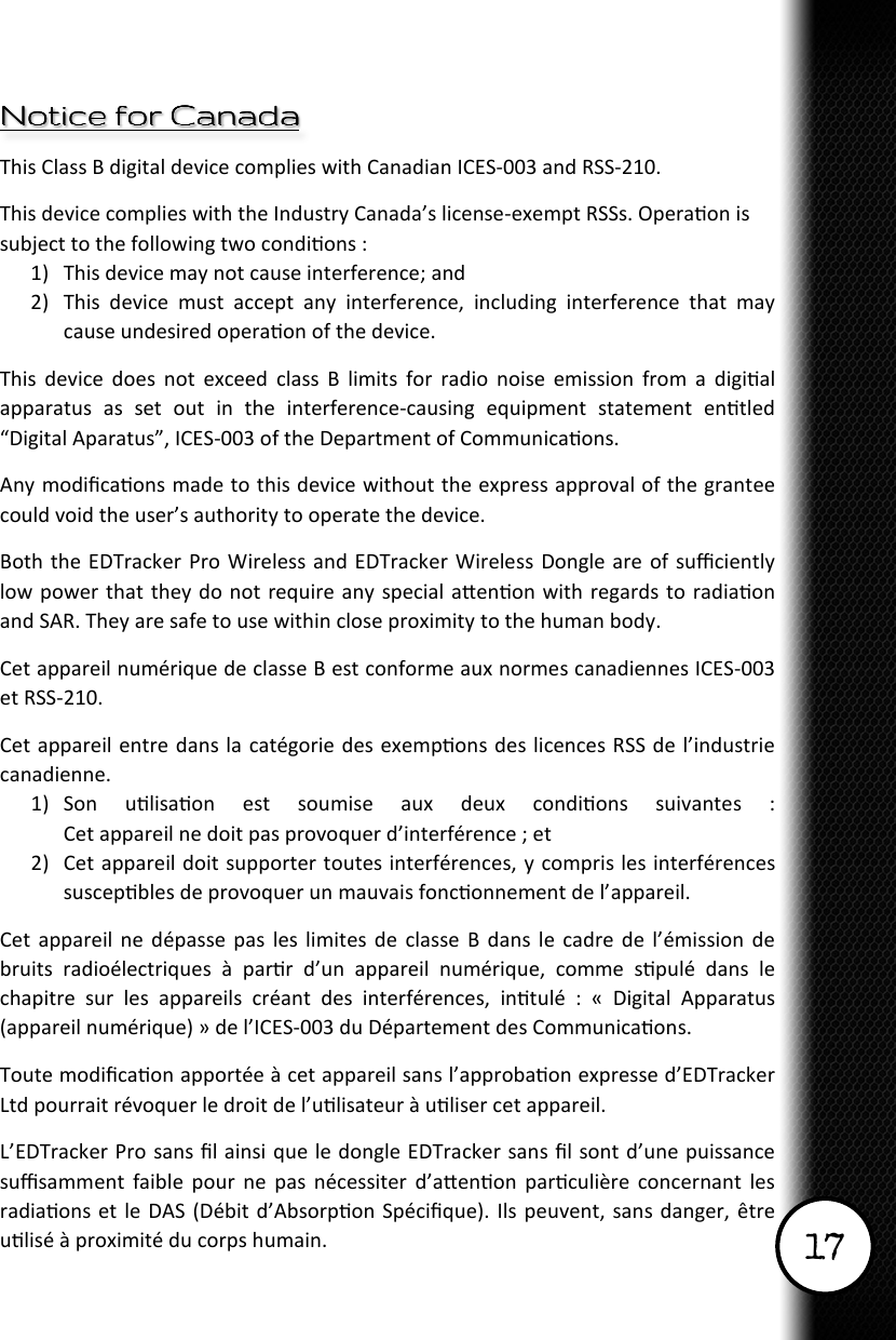 17 Notice for CanadaNotice for CanadaNotice for CanadaNotice for Canada                                                                                                        
