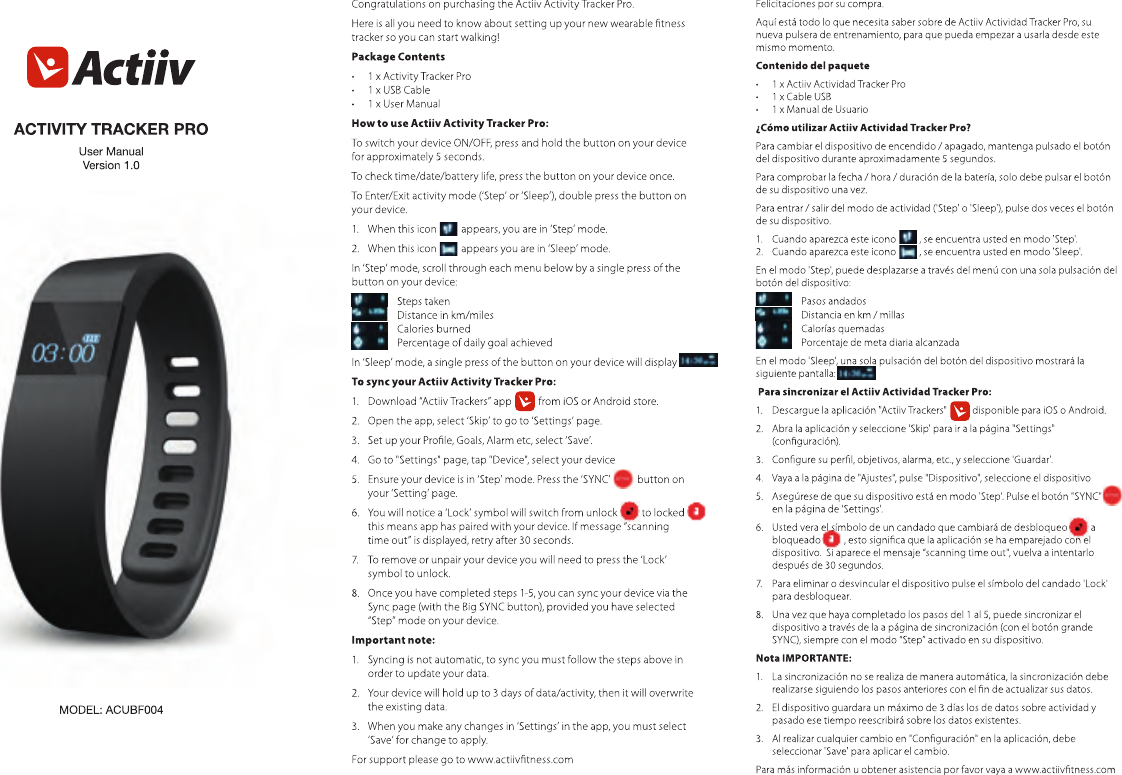 EHOME ACUBF04 ACTIVITY TRACKER PRO User Manual ACUBF004 Activity