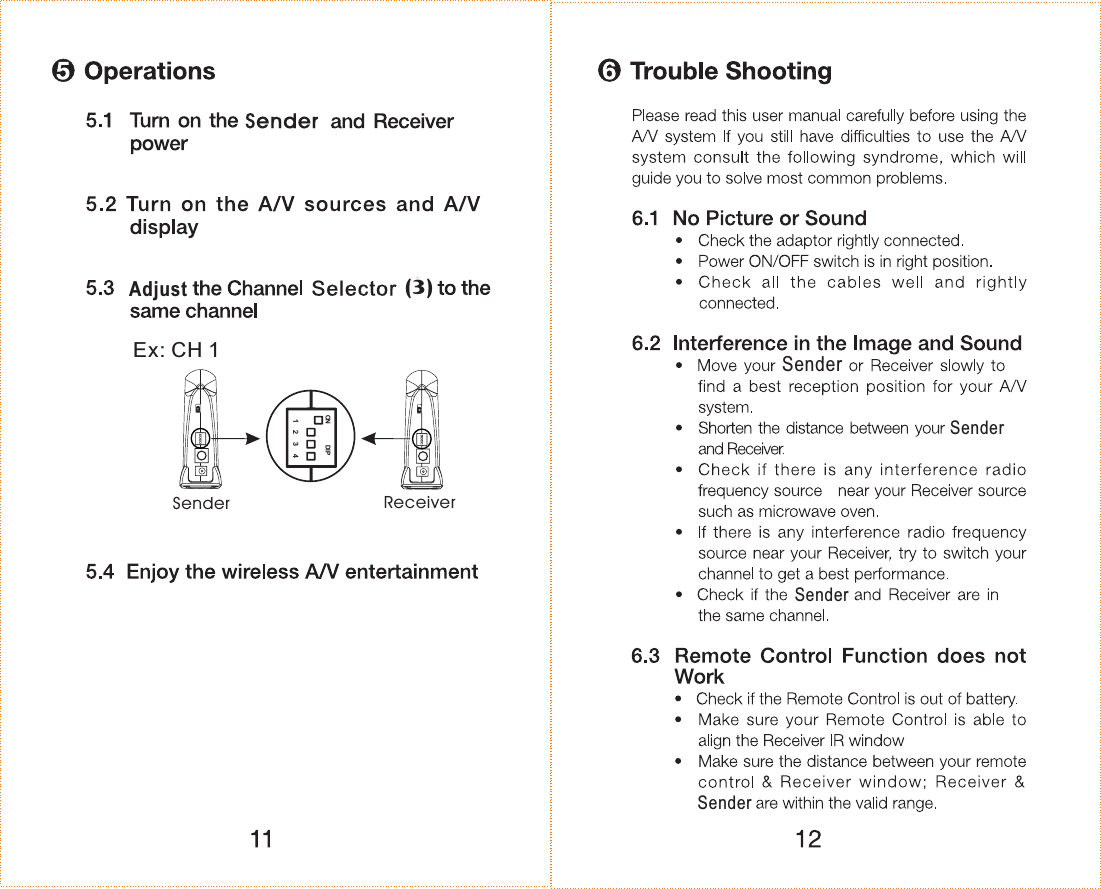 SelectorEx:CH1Sender ReceiverAdjustON DIP1234Sender(3)SenderSenderSenderSender