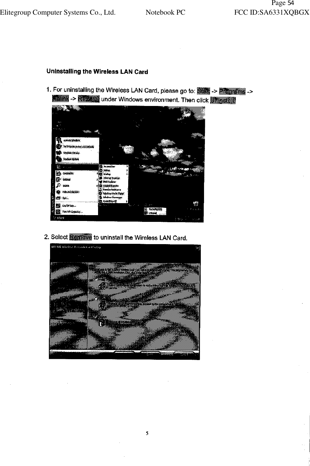               Page 54 Elitegroup Computer Systems Co., Ltd. Notebook PC FCC ID:SA6331XQBGX   