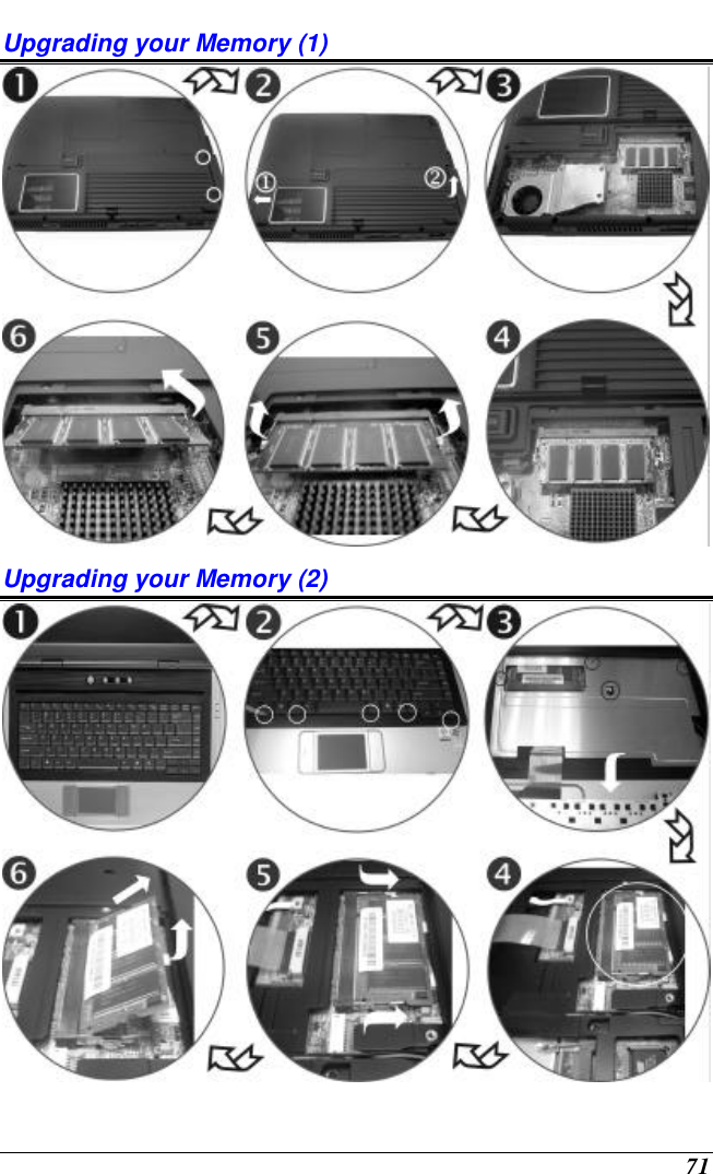  71 Upgrading your Memory (1)  Upgrading your Memory (2)  