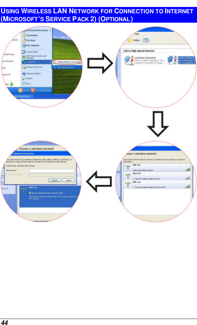  44 USING WIRELESS LAN NETWORK FOR CONNECTION TO INTERNET (MICROSOFT’S SERVICE PACK 2) (OPTIONAL)   