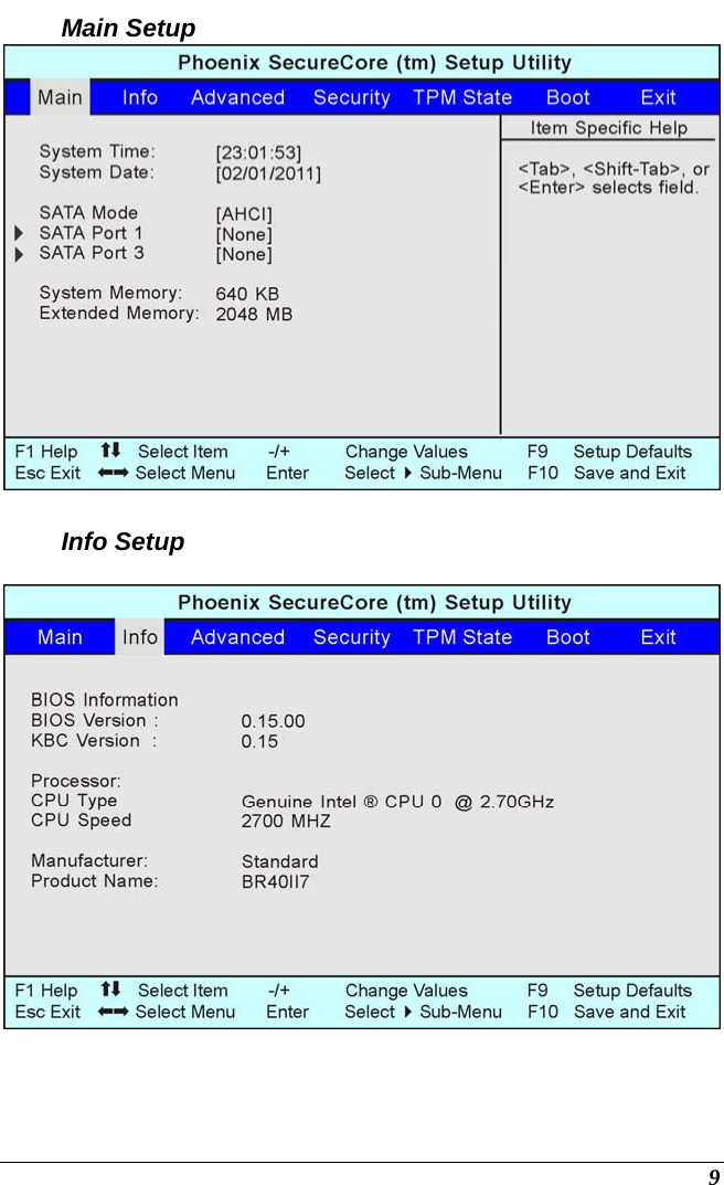  9 Main Setup   Info Setup    