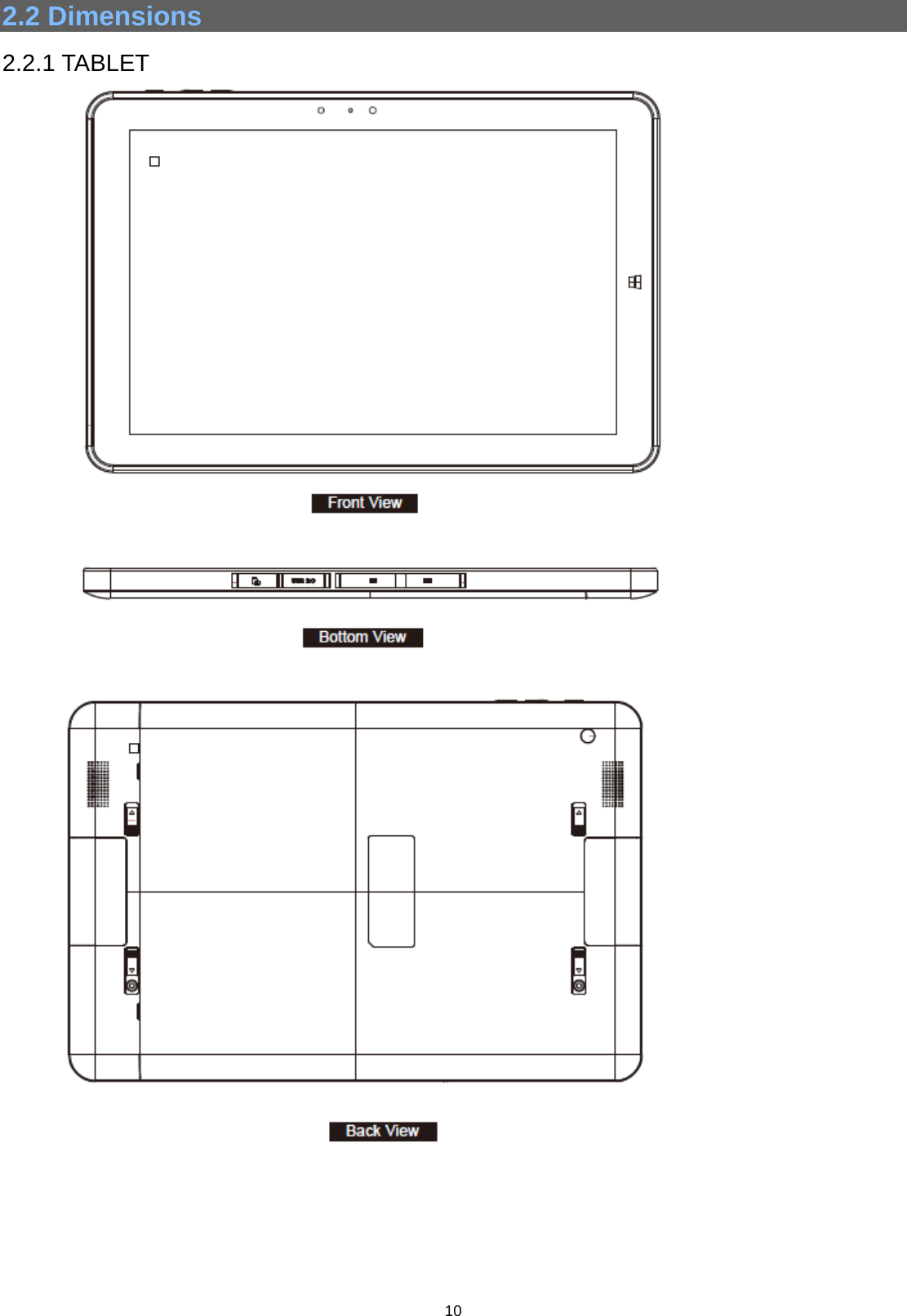  10  2.2 Dimensions  2.2.1 TABLET                       