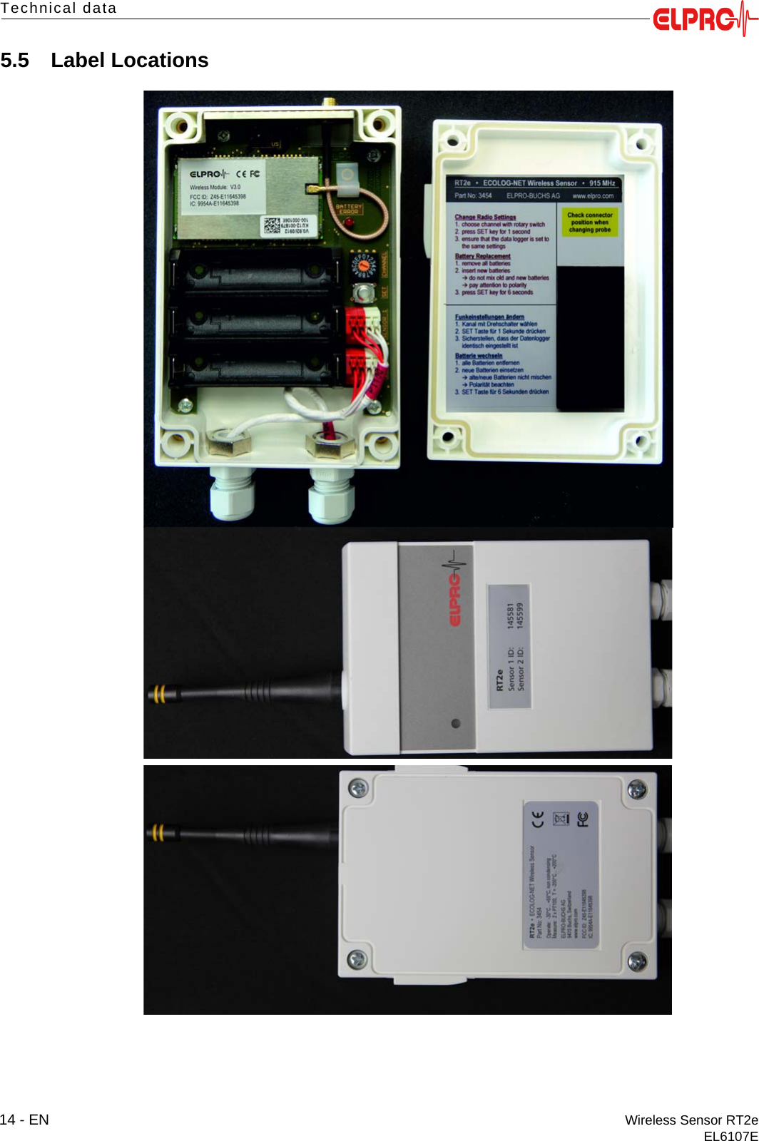 14 - EN Wireless Sensor RT2eEL6107ETechnical data5.5 Label Locations