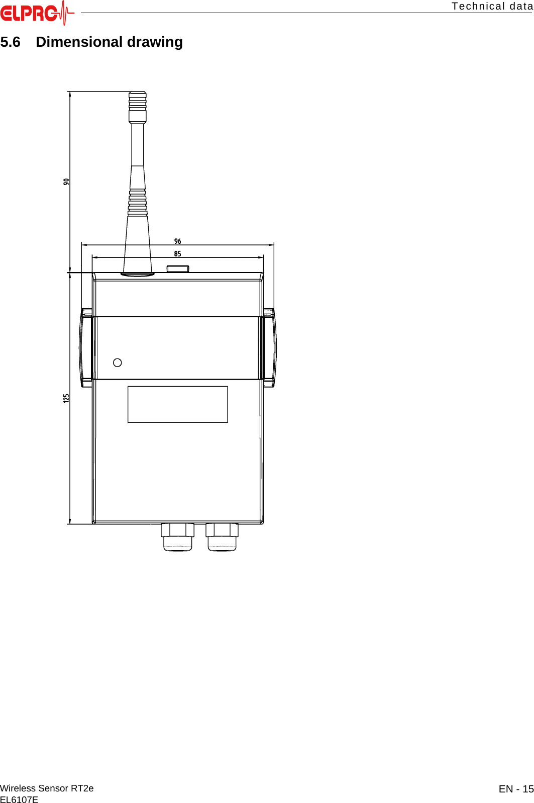 EN - 15Wireless Sensor RT2eEL6107ETechnical dataITESENENFRITES5.6 Dimensional drawing