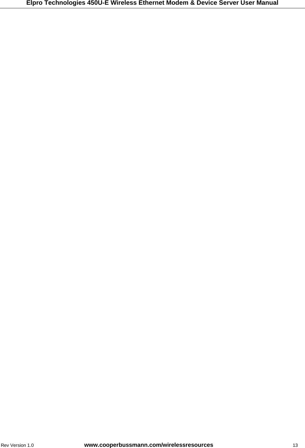 Elpro Technologies 450U-E Wireless Ethernet Modem &amp; Device Server User Manual Rev Version 1.0      www.cooperbussmann.com/wirelessresources           13       