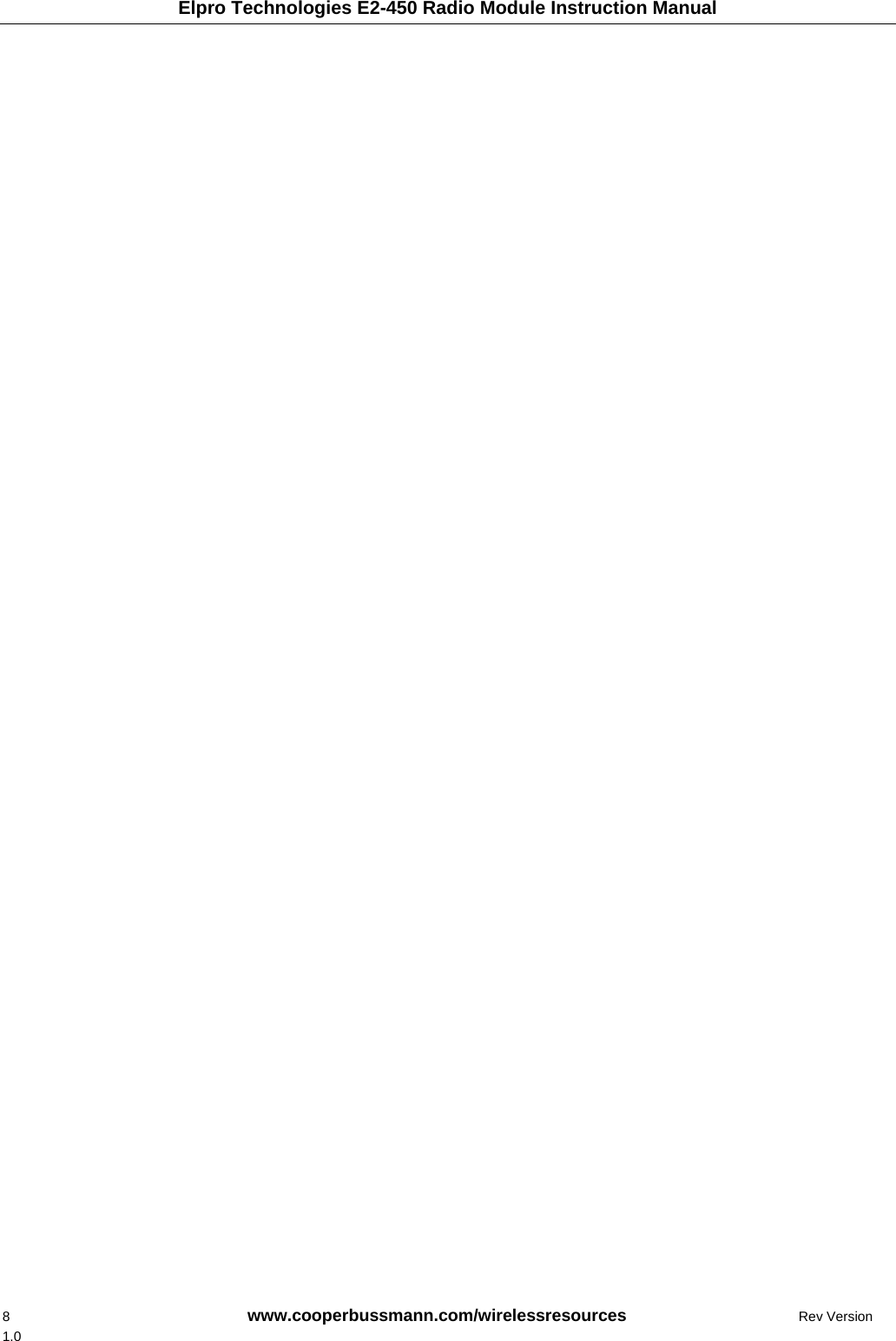 Elpro Technologies E2-450 Radio Module Instruction Manual 8    www.cooperbussmann.com/wirelessresources      Rev Version 1.0  