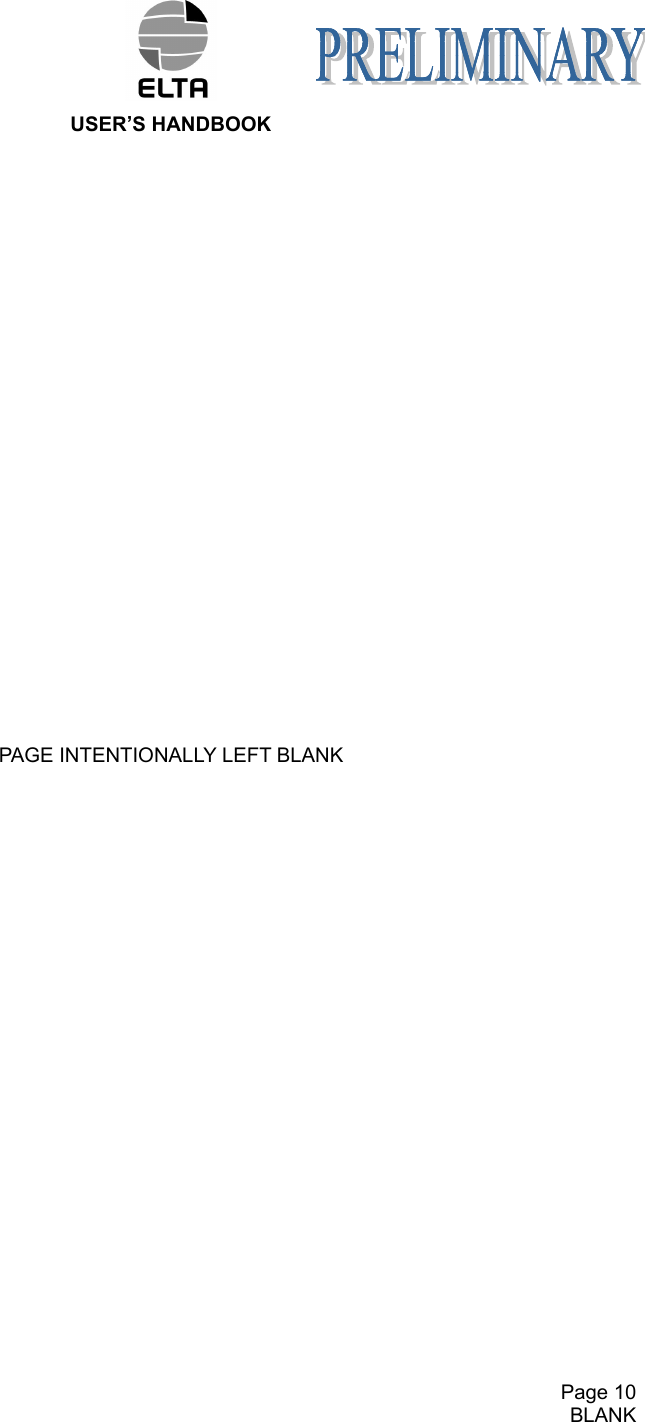  USER’S HANDBOOK     Page 10   BLANK PAGE INTENTIONALLY LEFT BLANK