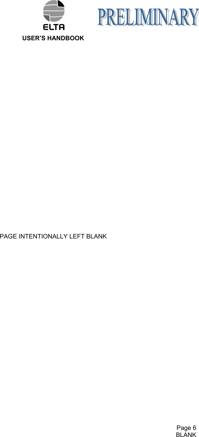  USER’S HANDBOOK     Page 6   BLANK PAGE INTENTIONALLY LEFT BLANK