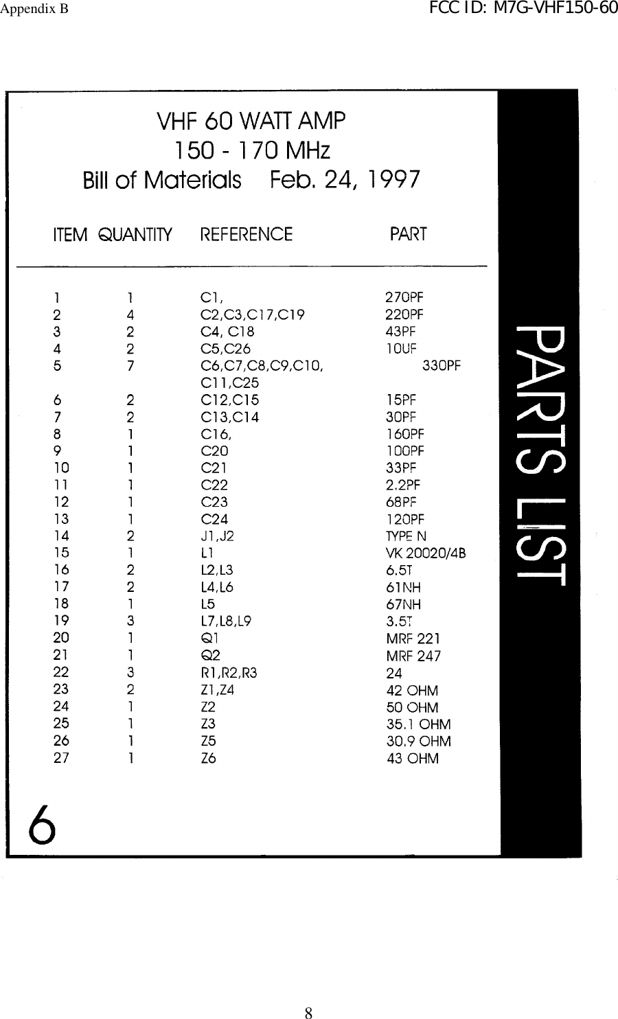 Appendix B   FCC ID: M7G-VHF150-608