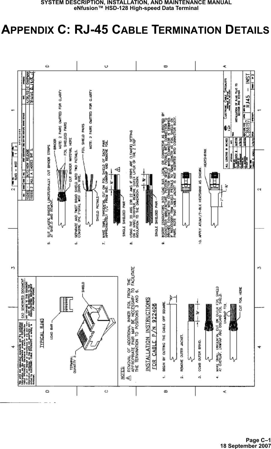 Page C–118 September 2007SYSTEM DESCRIPTION, INSTALLATION, AND MAINTENANCE MANUALeNfusion™ HSD-128 High-speed Data TerminalAPPENDIX C: RJ-45 CABLE TERMINATION DETAILS