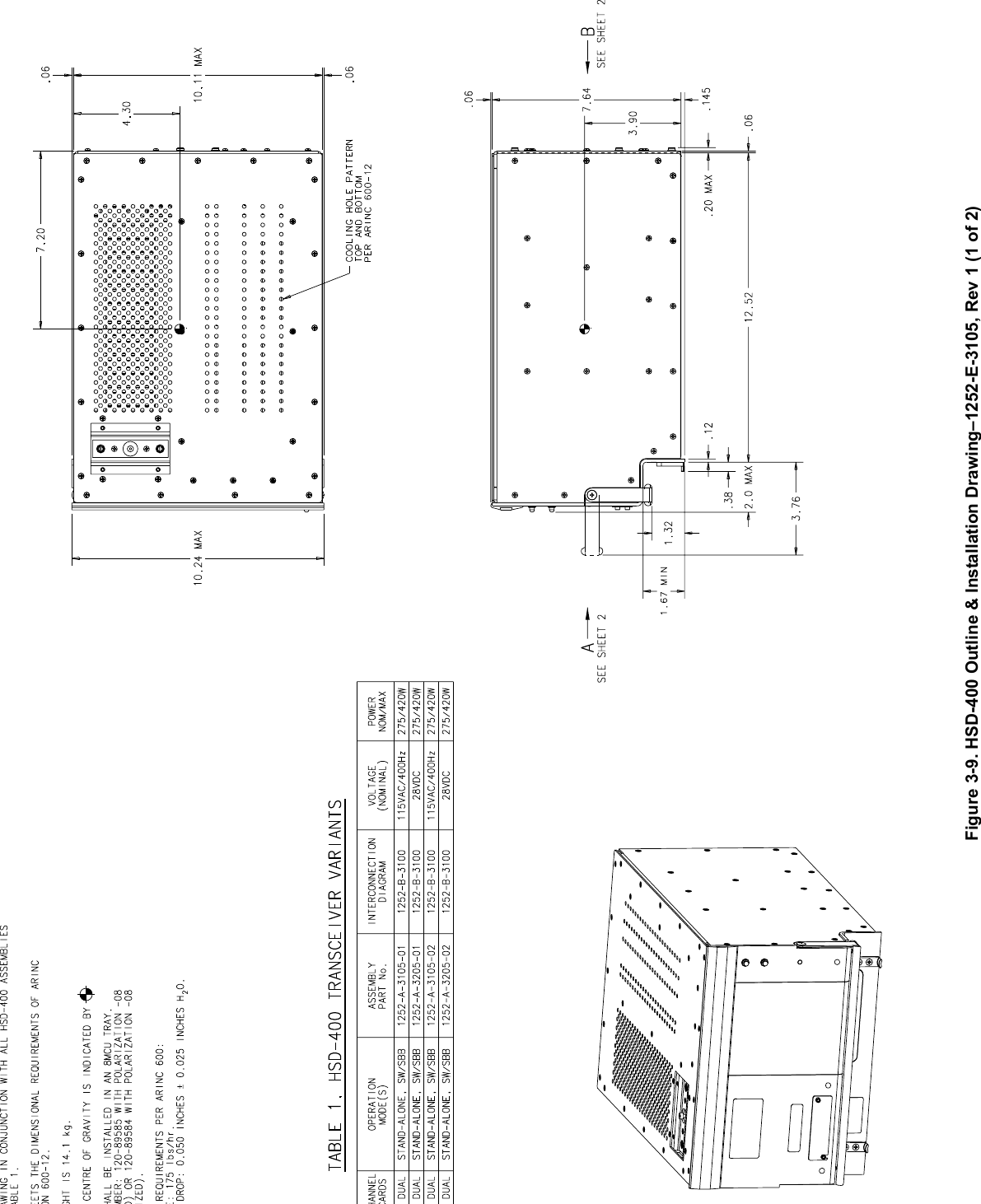Figure 3-9. HSD-400 Outline &amp; Installation Drawing–1252-E-3105, Rev 1 (1 of 2)