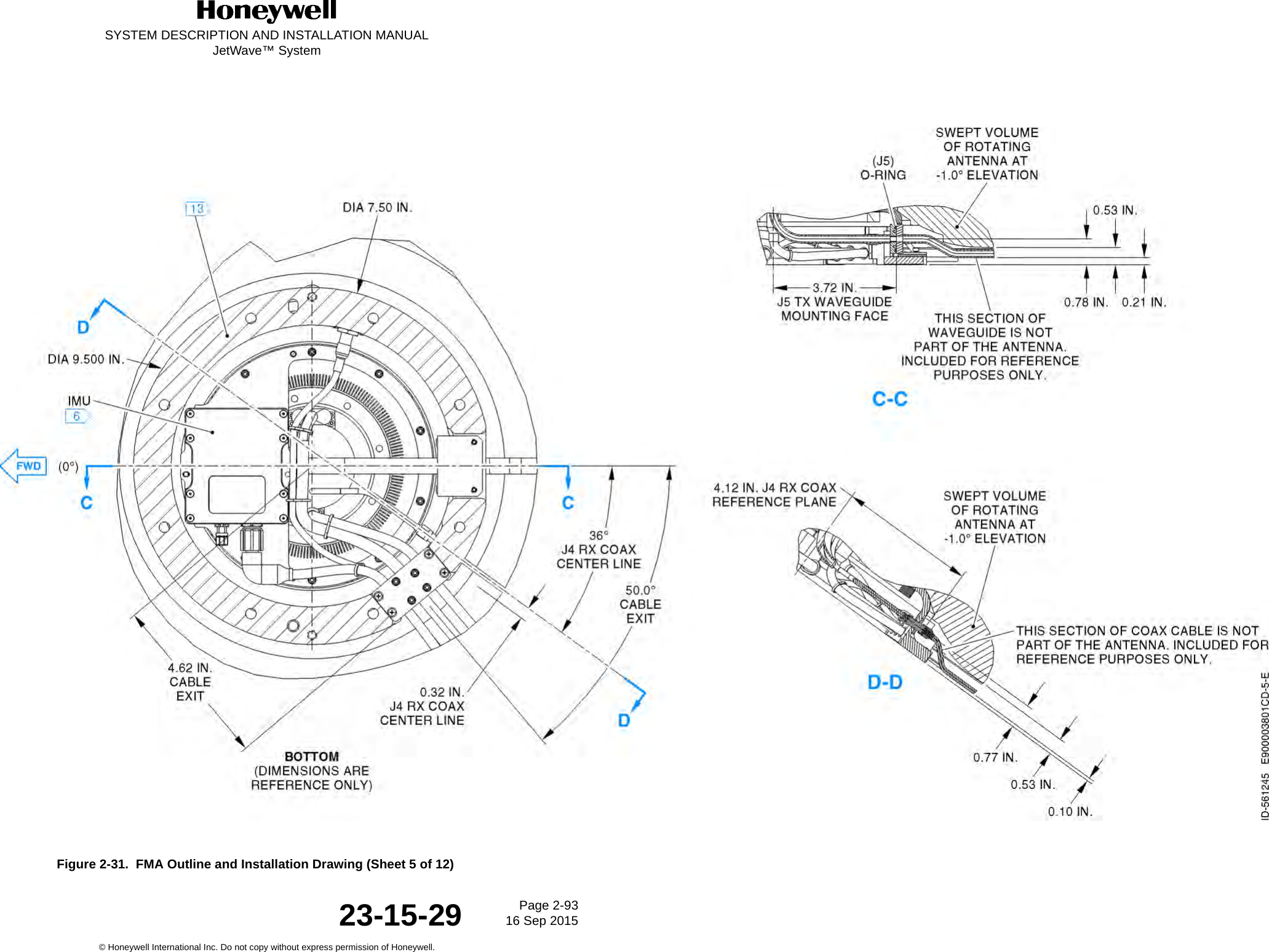 SYSTEM DESCRIPTION AND INSTALLATION MANUALJetWave™ SystemPage 2-93 16 Sep 2015© Honeywell International Inc. Do not copy without express permission of Honeywell.23-15-29Figure 2-31.  FMA Outline and Installation Drawing (Sheet 5 of 12)