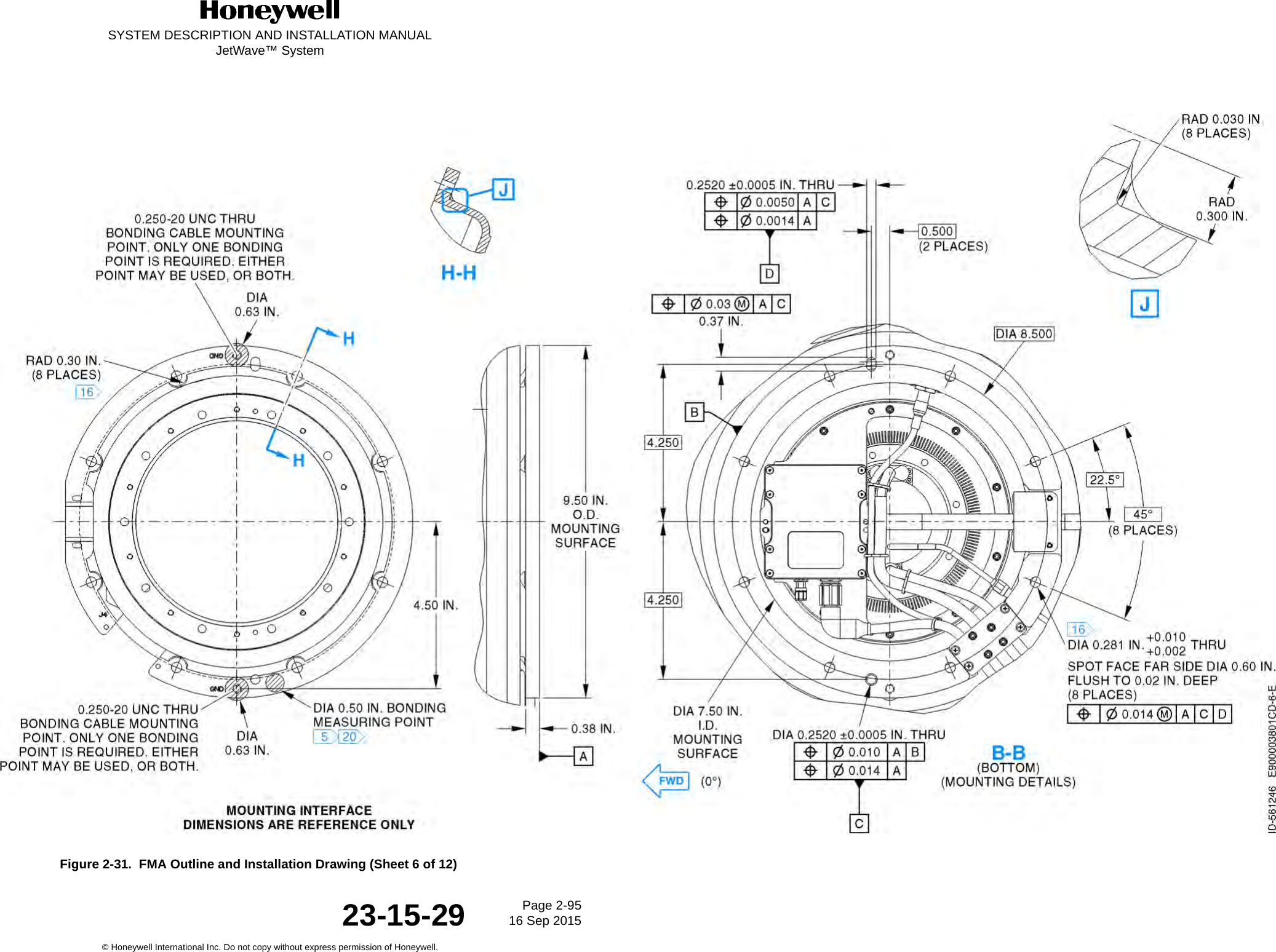SYSTEM DESCRIPTION AND INSTALLATION MANUALJetWave™ SystemPage 2-95 16 Sep 2015© Honeywell International Inc. Do not copy without express permission of Honeywell.23-15-29Figure 2-31.  FMA Outline and Installation Drawing (Sheet 6 of 12)