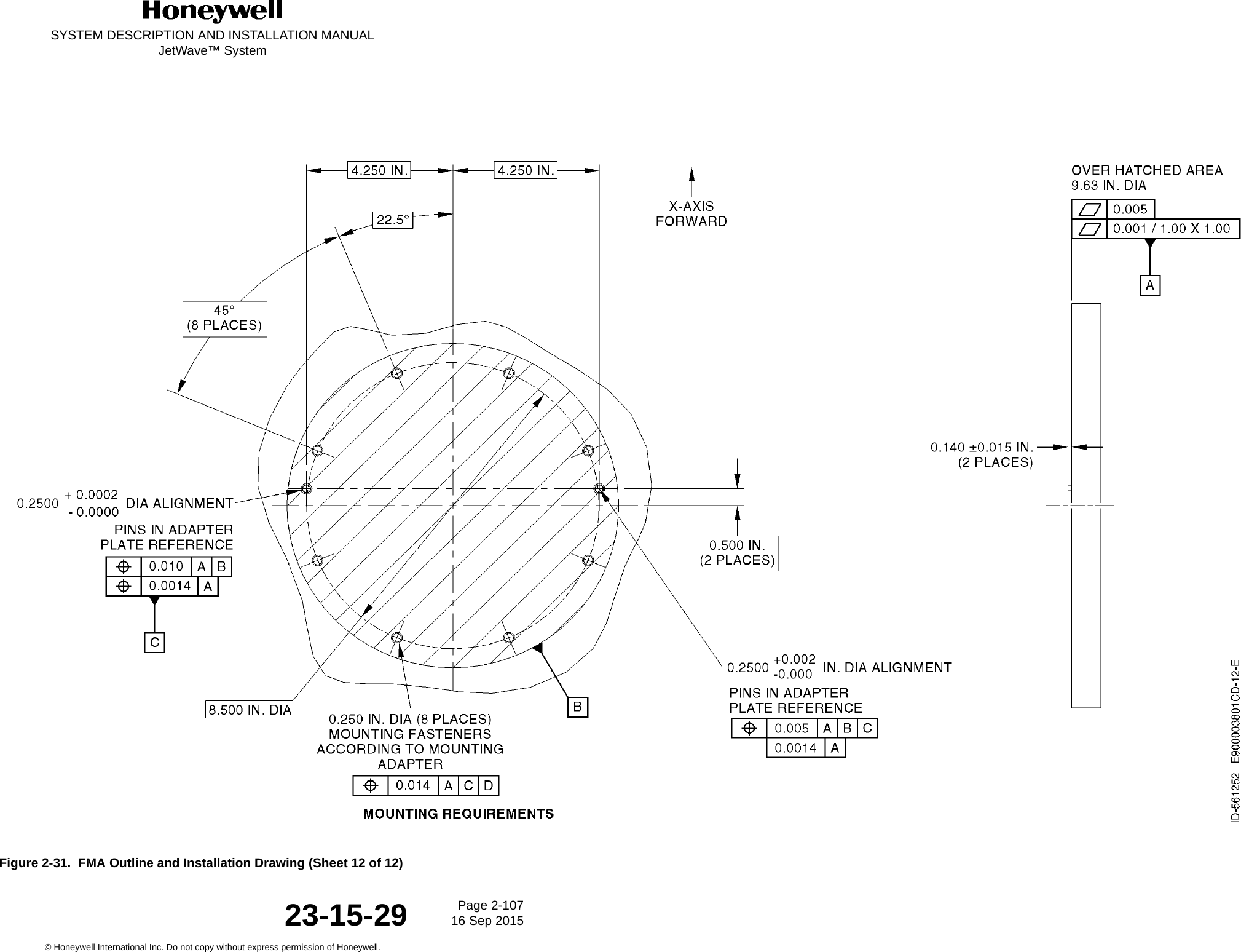 SYSTEM DESCRIPTION AND INSTALLATION MANUALJetWave™ SystemPage 2-107 16 Sep 2015© Honeywell International Inc. Do not copy without express permission of Honeywell.23-15-29Figure 2-31.  FMA Outline and Installation Drawing (Sheet 12 of 12)