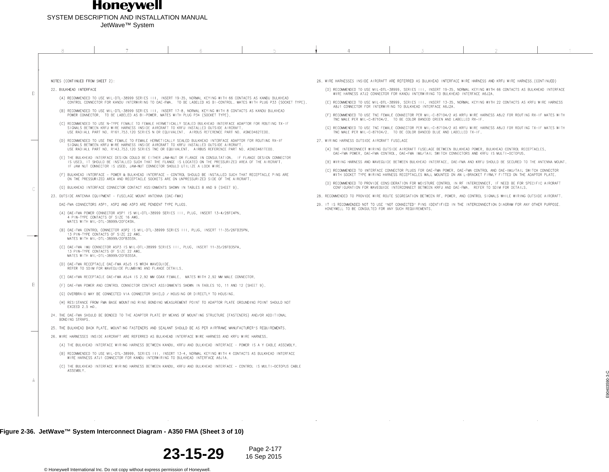 SYSTEM DESCRIPTION AND INSTALLATION MANUALJetWave™ SystemPage 2-177 16 Sep 2015© Honeywell International Inc. Do not copy without express permission of Honeywell.23-15-29Figure 2-36.  JetWave™ System Interconnect Diagram - A350 FMA (Sheet 3 of 10)E90403590-3-C