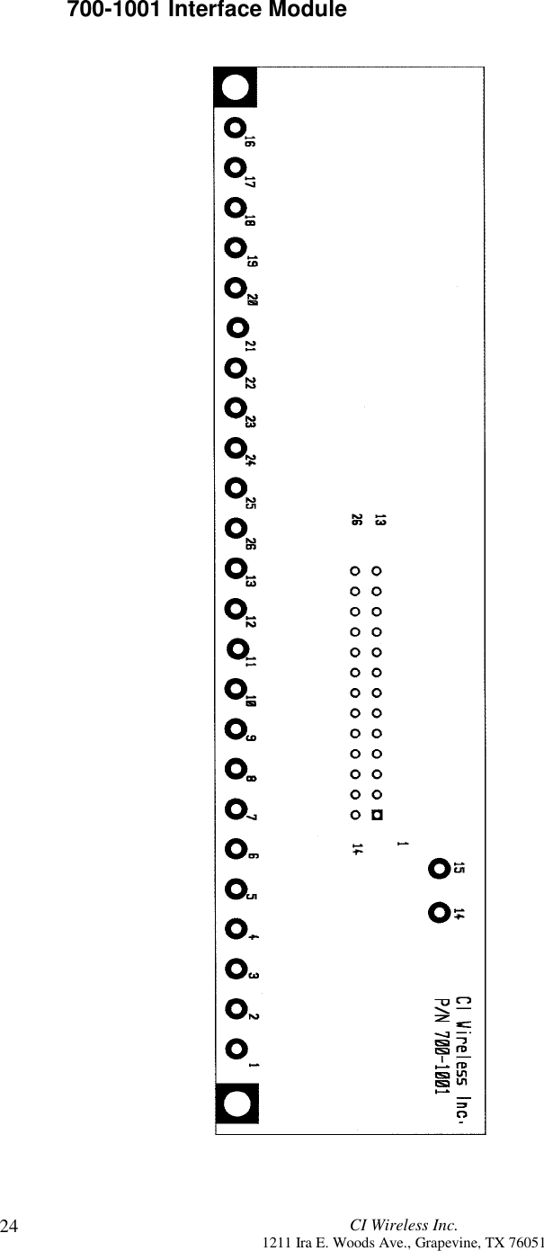 CI Wireless Inc.1211 Ira E. Woods Ave., Grapevine, TX 7605124700-1001 Interface Module