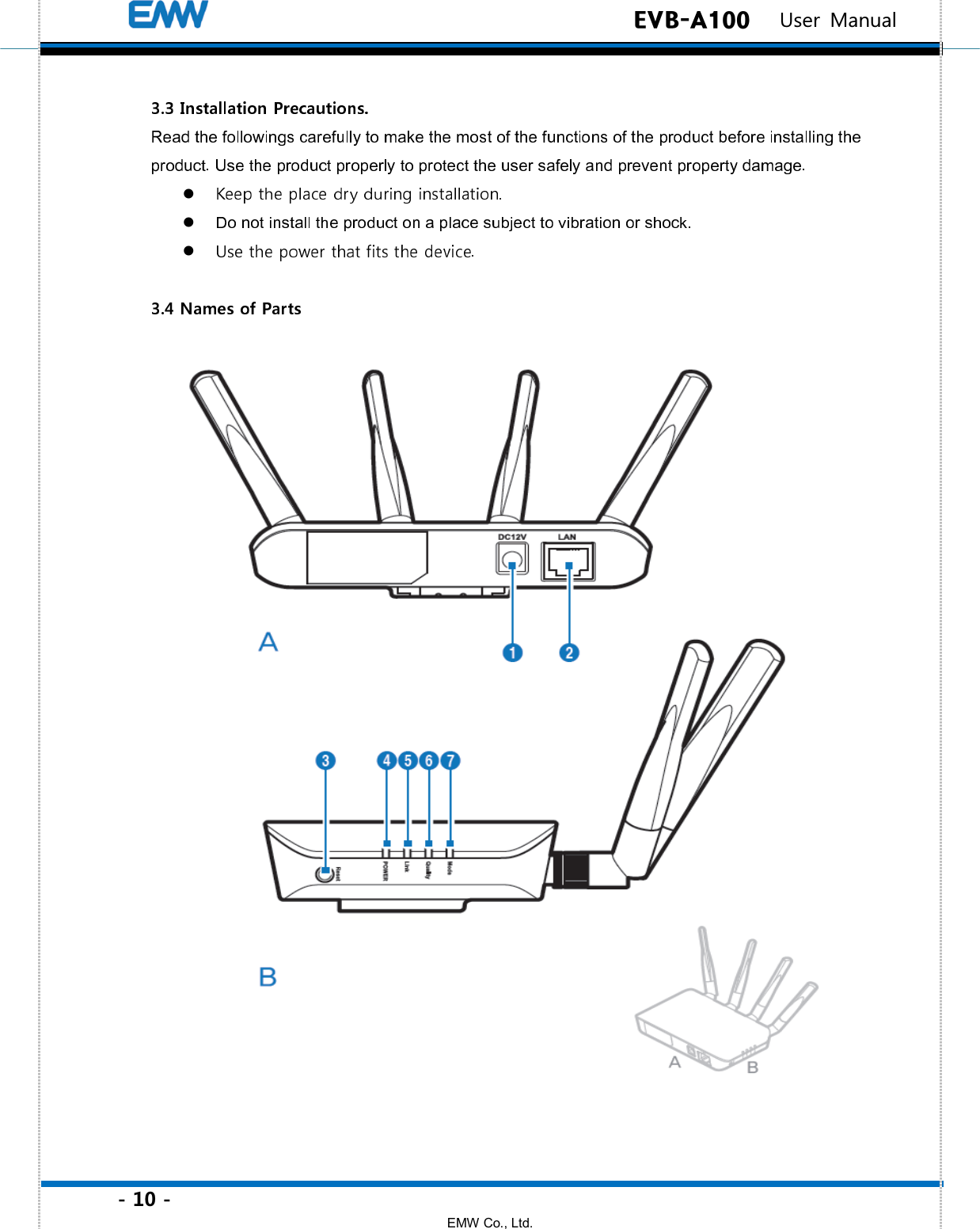 - 10 - EMW Co., Ltd.  EVB-A100   User Manual    