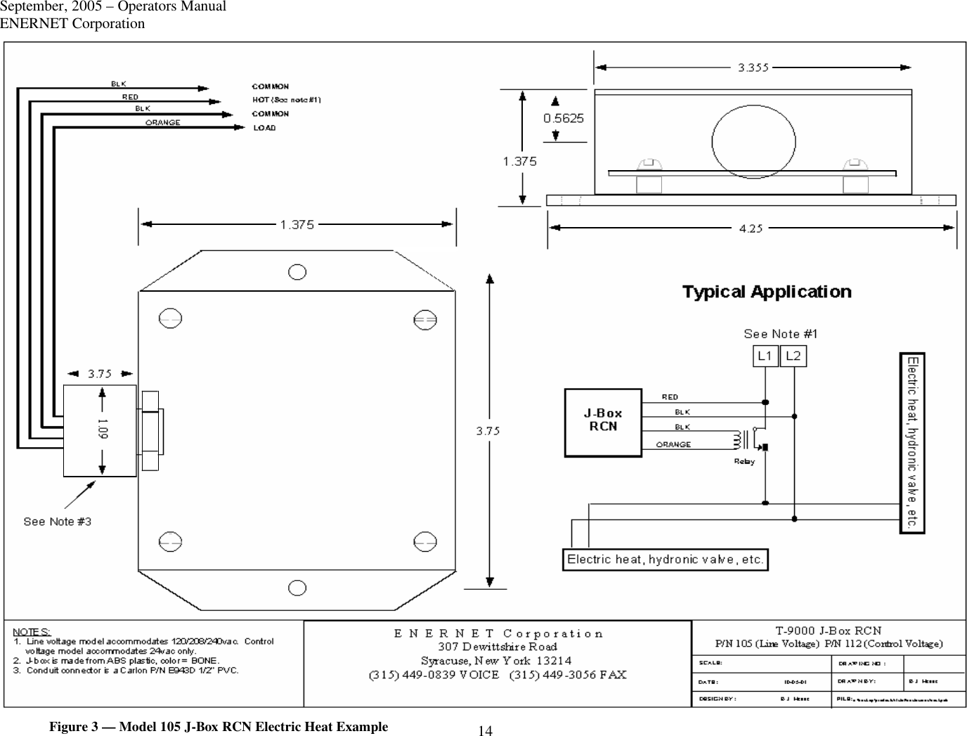 September, 2005 – Operators Manual ENERNET Corporation 14  Figure 3 — Model 105 J-Box RCN Electric Heat Example