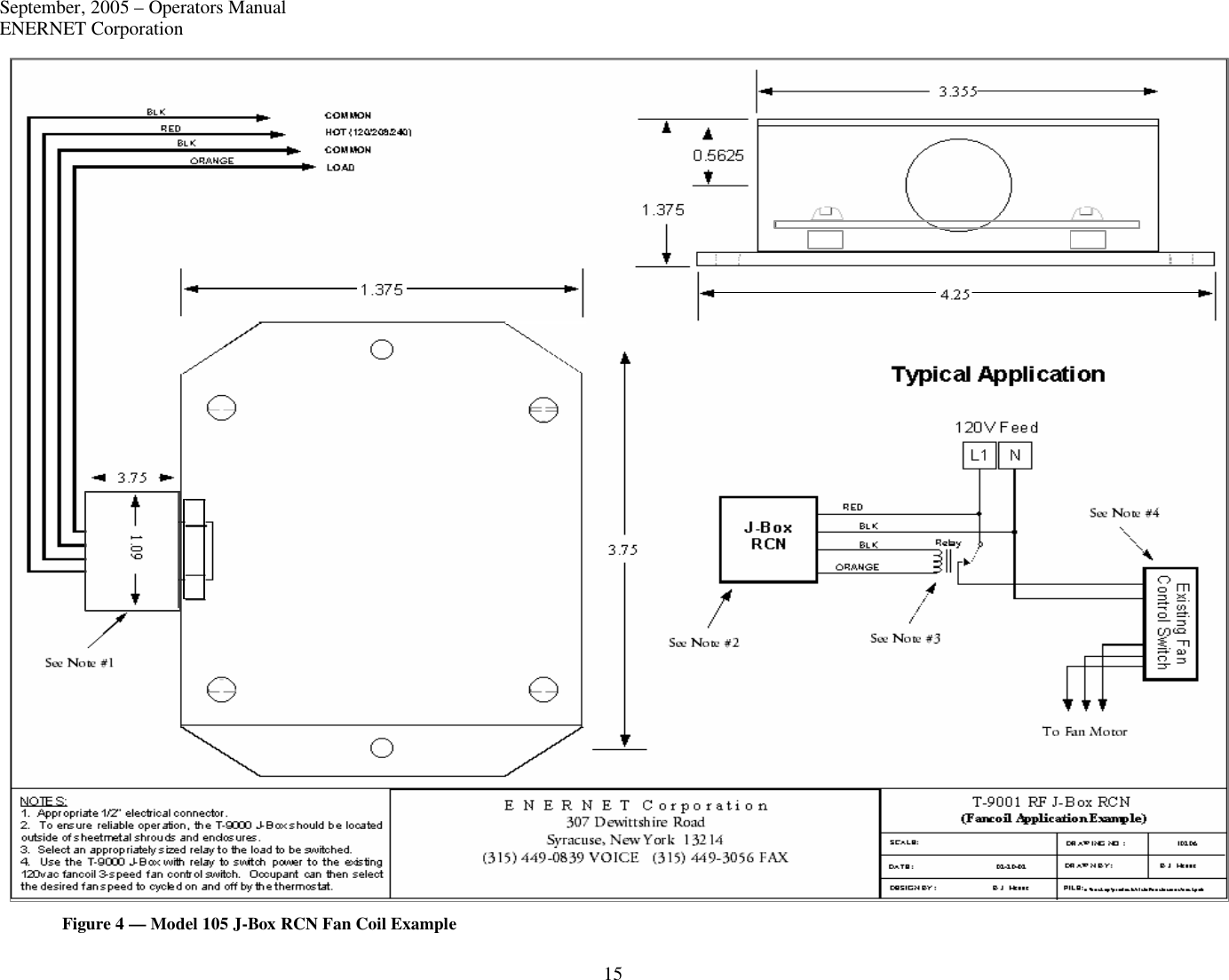 September, 2005 – Operators Manual ENERNET Corporation 15  Figure 4 — Model 105 J-Box RCN Fan Coil Example