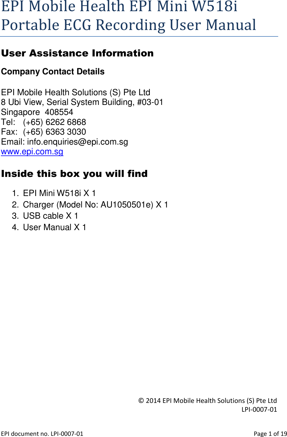 EPI Mobile Health Solutions W518I EPI MINI with model number W518i User ...