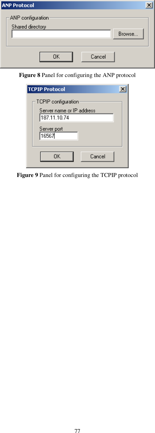 77  Figure 8 Panel for configuring the ANP protocol  Figure 9 Panel for configuring the TCPIP protocol 