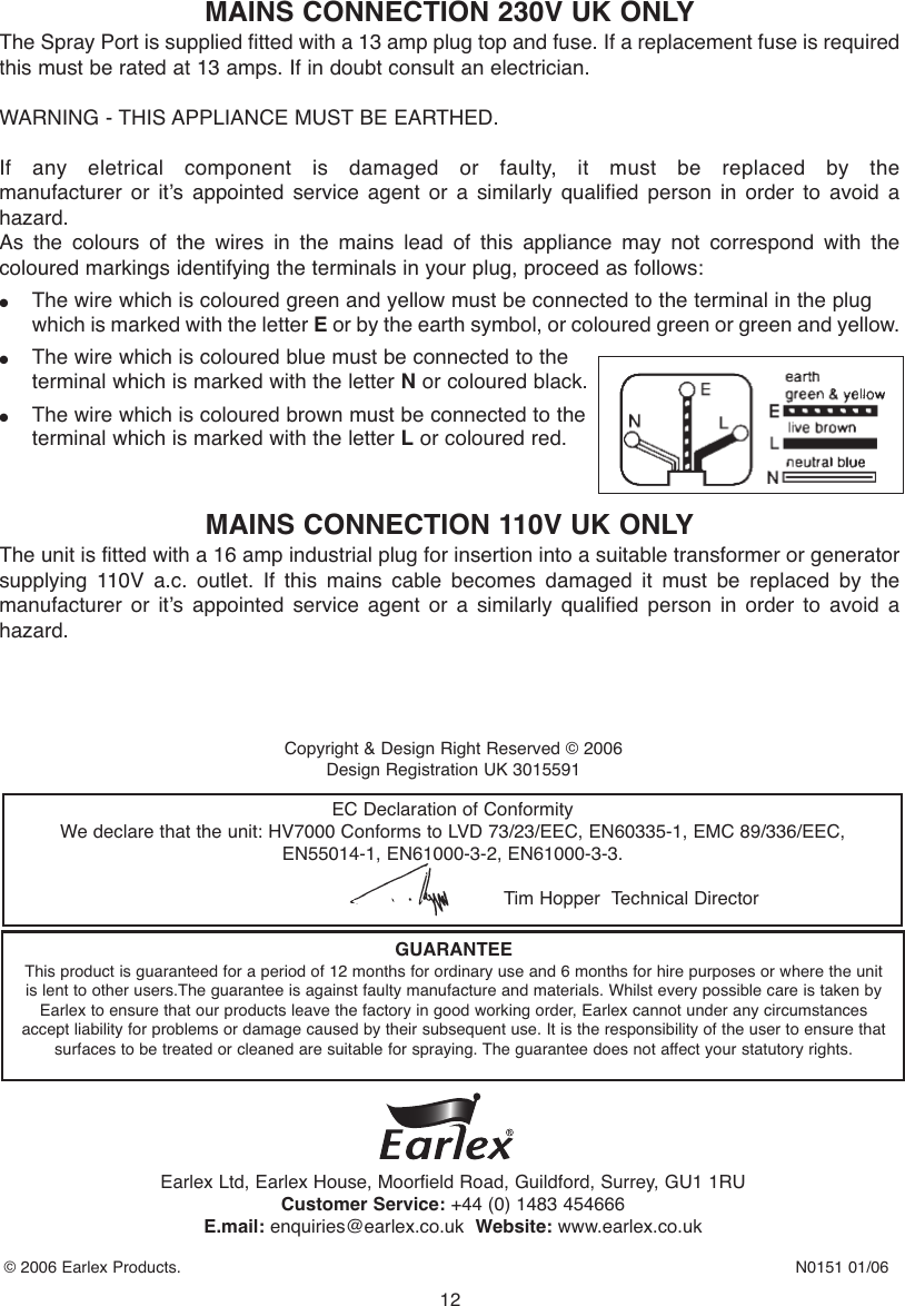 Page 12 of 12 - Earlex Earlex-Earlex-Paint-Sprayer-Hv7000-Users-Manual- L0285 07/04  Earlex-earlex-paint-sprayer-hv7000-users-manual