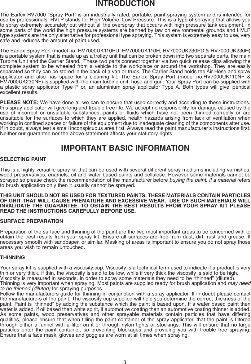 Page 3 of 12 - Earlex Earlex-Earlex-Paint-Sprayer-Hv7000-Users-Manual- L0285 07/04  Earlex-earlex-paint-sprayer-hv7000-users-manual
