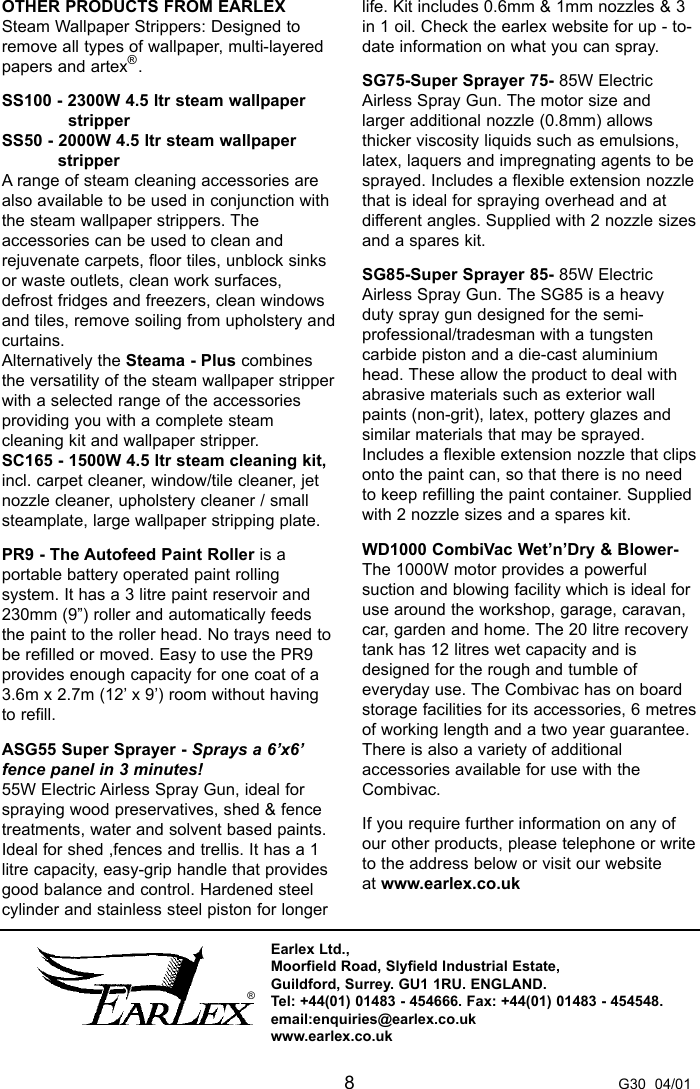 Page 8 of 8 - Earlex Earlex-Heating-Gun-Kit-Hg-1600K-Users-Manual- Hg1600  Earlex-heating-gun-kit-hg-1600k-users-manual