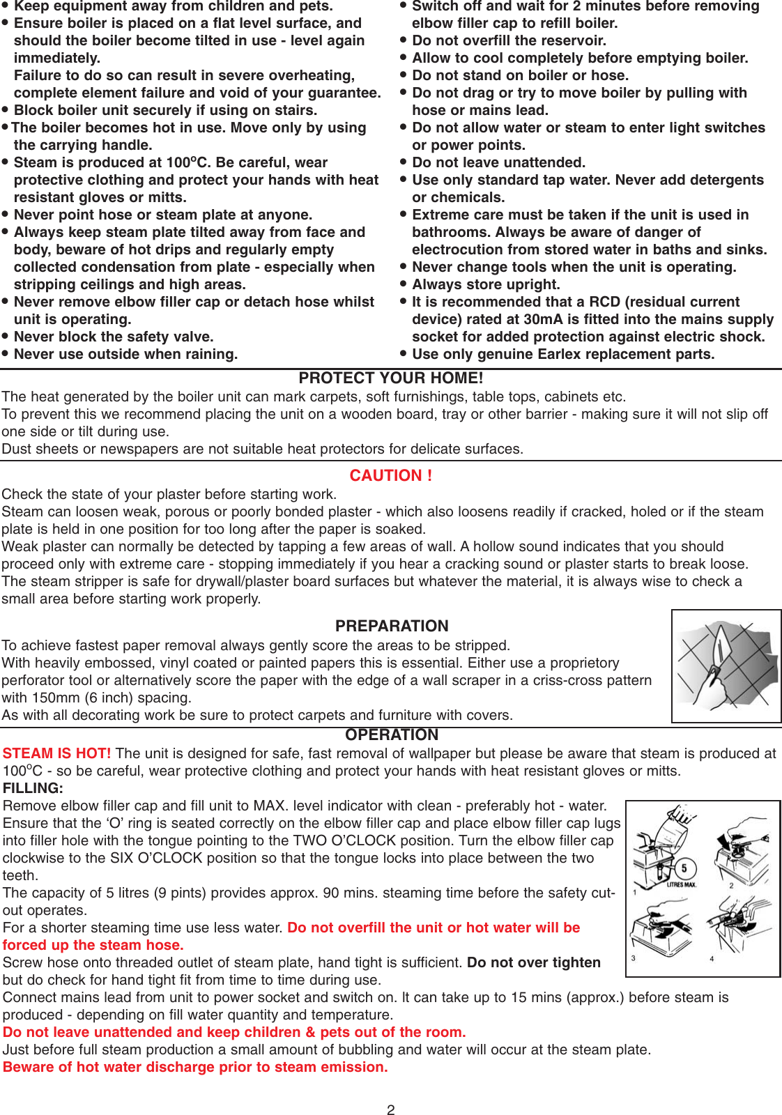 Page 2 of 4 - Earlex Earlex-Steam-Wallpaper-Stripper-Vap75-Users-Manual-  Earlex-steam-wallpaper-stripper-vap75-users-manual