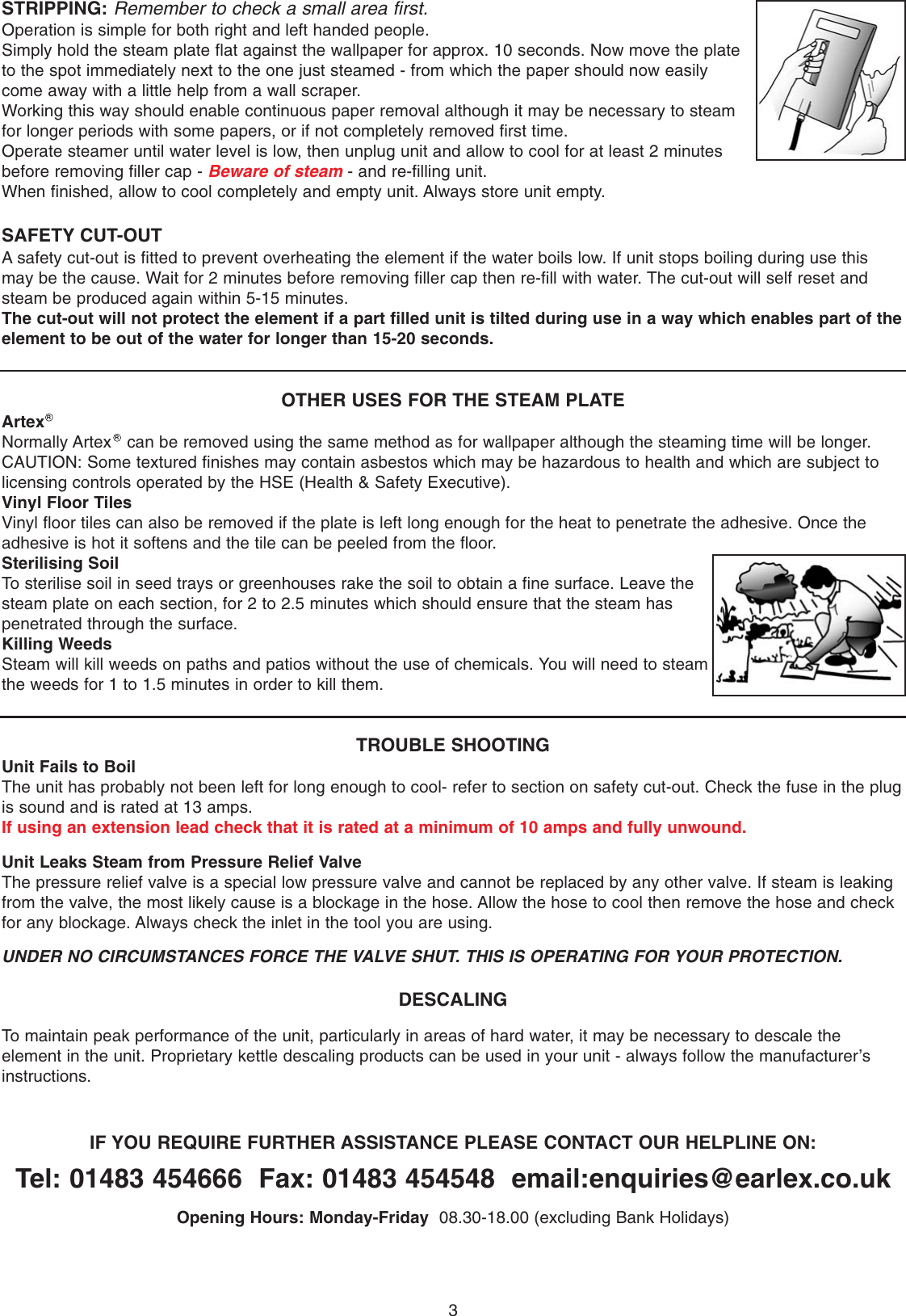 Page 3 of 4 - Earlex Earlex-Steam-Wallpaper-Stripper-Vap75-Users-Manual-  Earlex-steam-wallpaper-stripper-vap75-users-manual