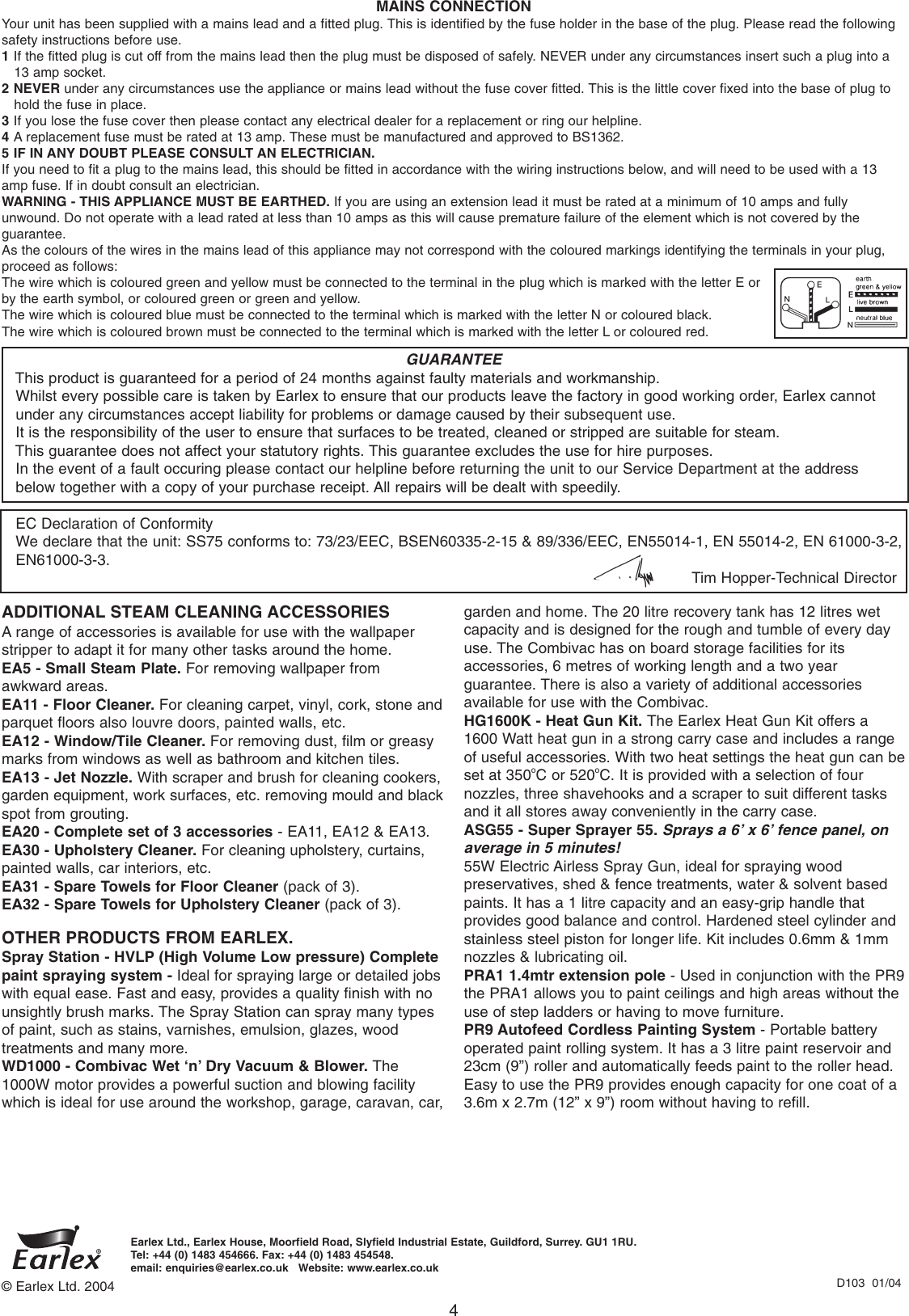 Page 4 of 4 - Earlex Earlex-Steam-Wallpaper-Stripper-Vap75-Users-Manual-  Earlex-steam-wallpaper-stripper-vap75-users-manual
