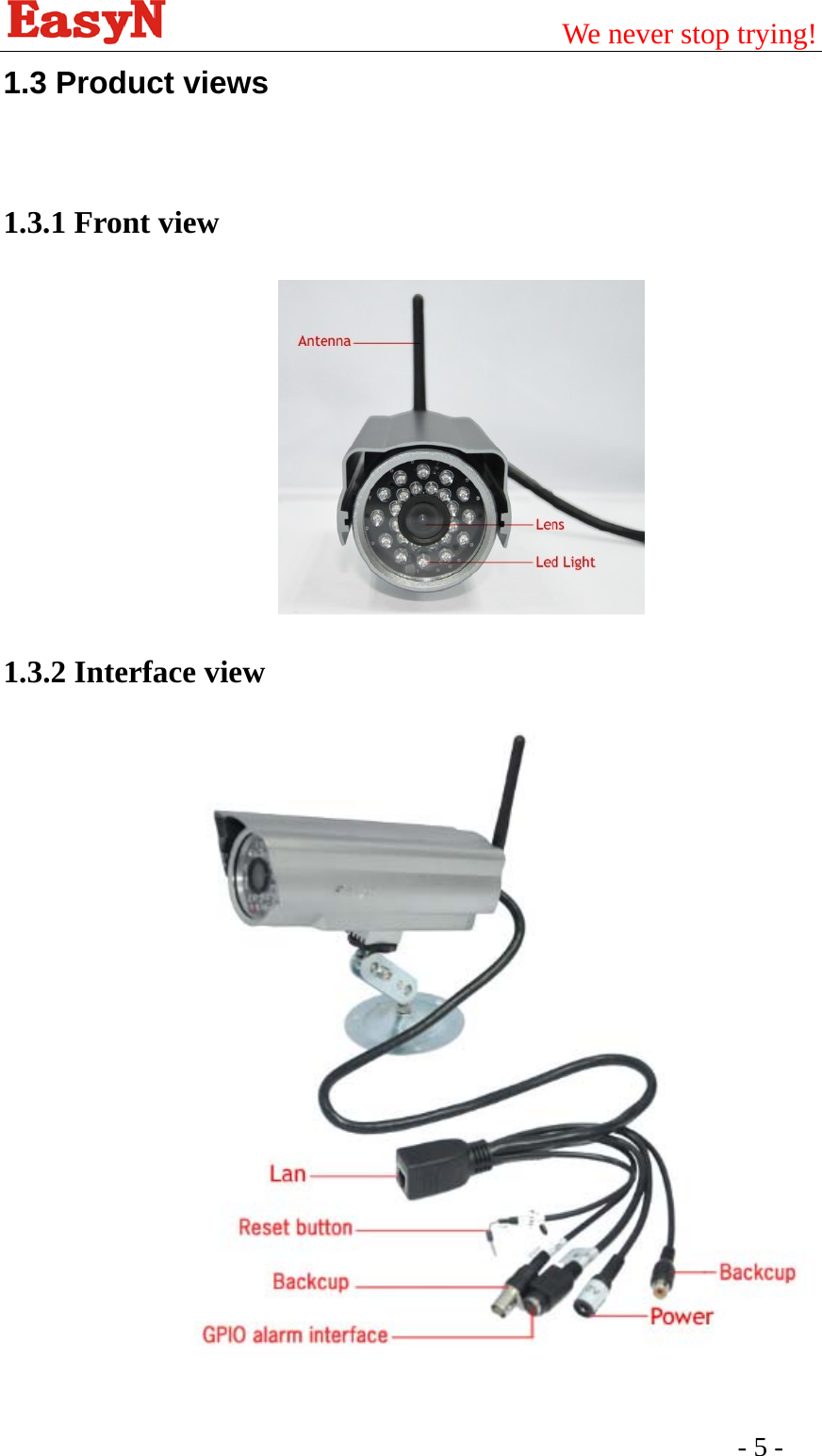                                         We never stop trying!  - 5 -   1.3 Product views  1.3.1 Front view                          1.3.2 Interface view   