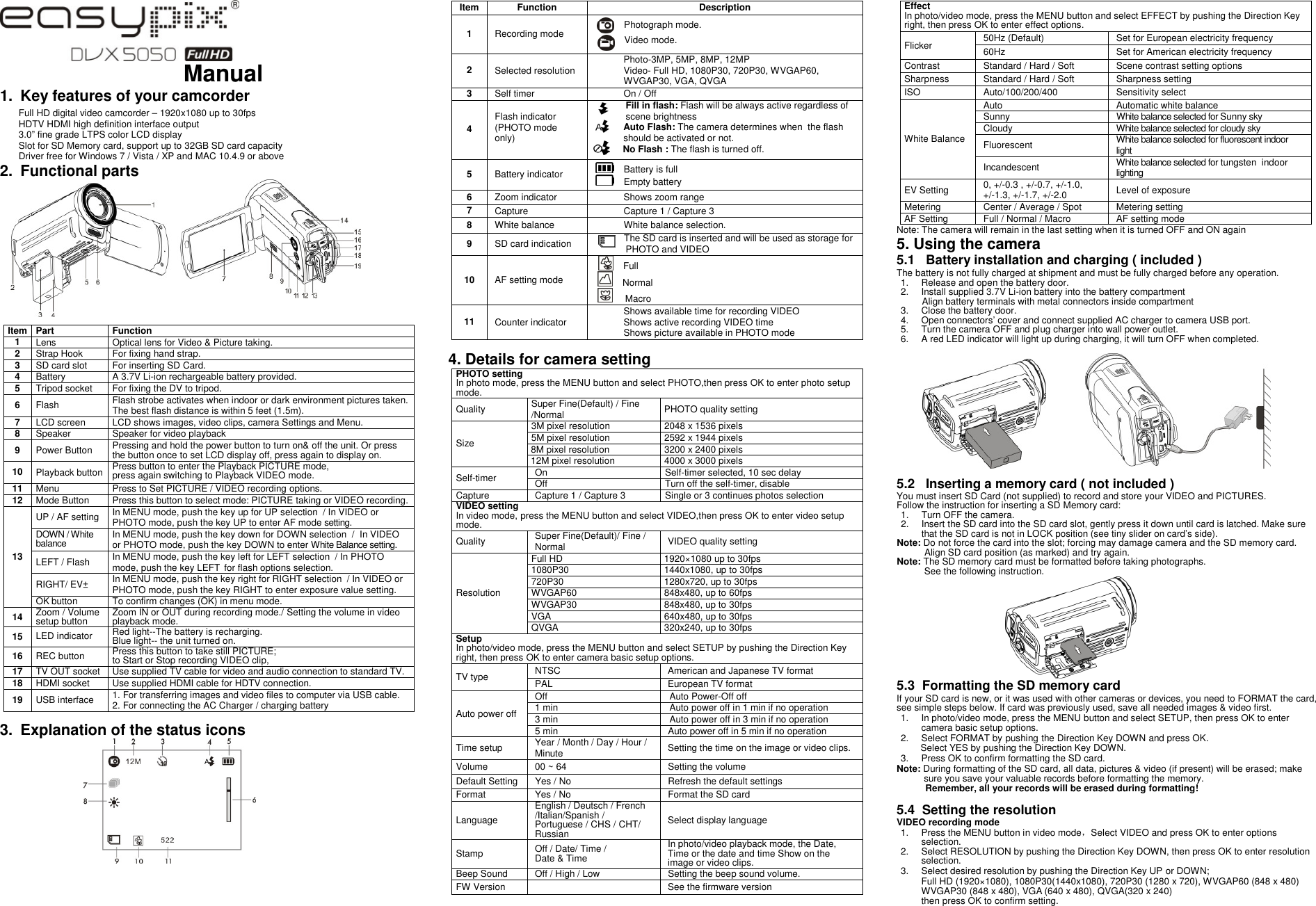 Page 1 of 2 - Easypix Easypix-Dvx-5050-Full-Hd-Users-Manual- DVX 5050 Full HD BDA Englisch  Easypix-dvx-5050-full-hd-users-manual