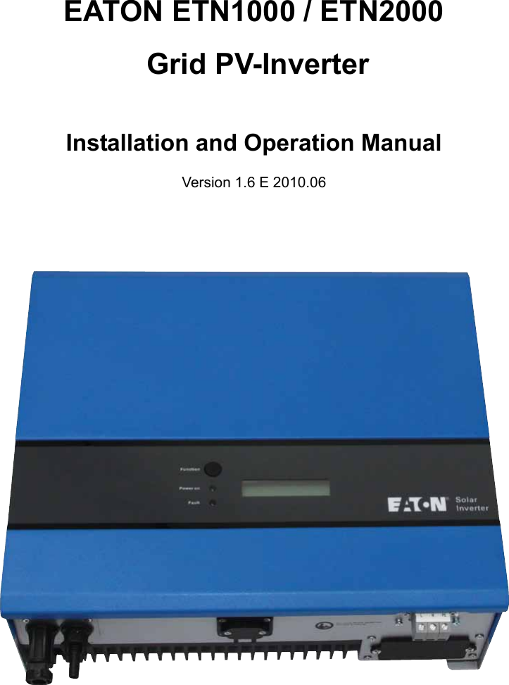 Eaton Electrical Etn1000 Users Manual Sunville Grid PV Inverter