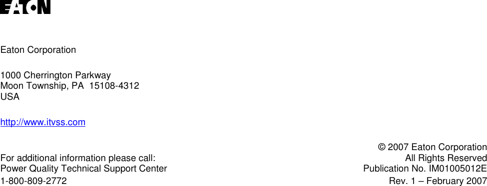 Page 12 of 12 - Eaton-Electrical Eaton-Electrical-Im01005012E-Users-Manual IM01005012E