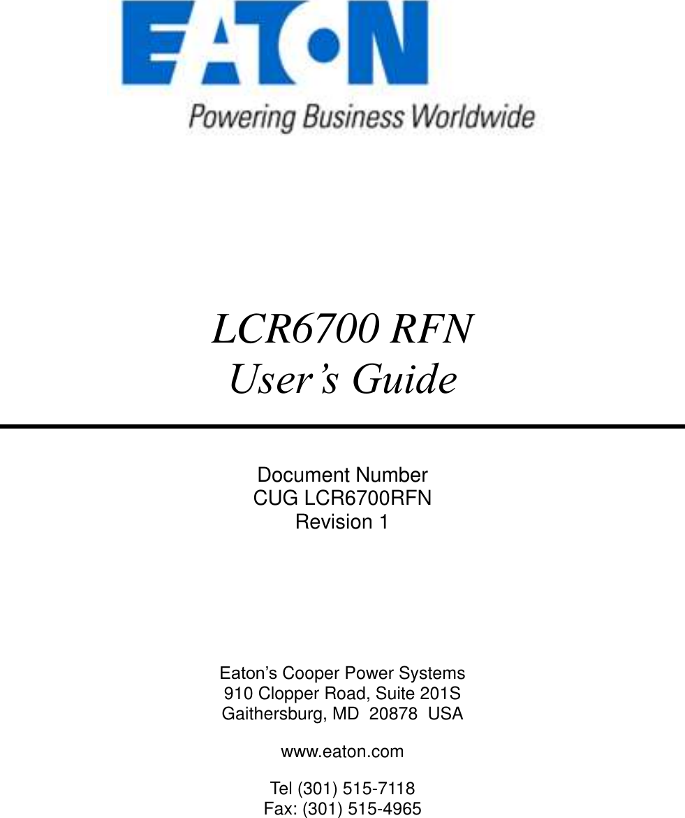 Page 1 of Eaton s Cooper Power Systems LCR6700RFN LCR6700 RFN User Manual EkaNet Mobile Collection Software