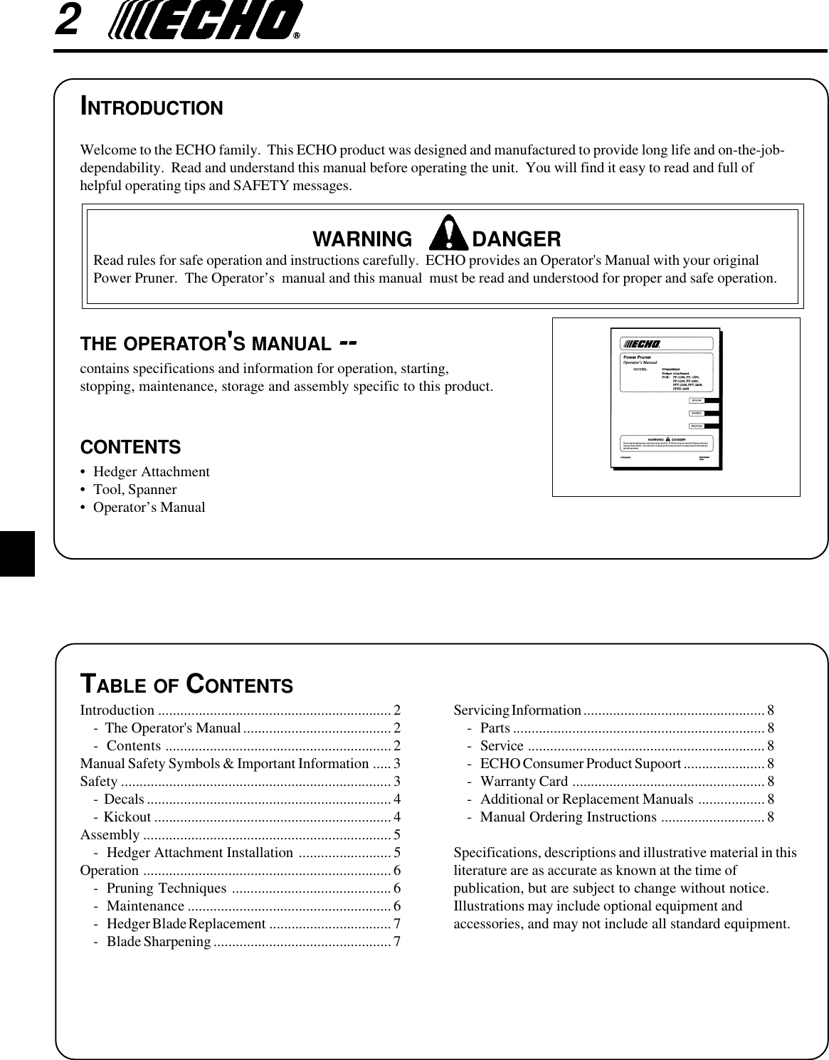 Page 2 of 8 - Echo Echo-Pp-1200-Pp-1250-Pp-1260-Pp-1400-Ppt-2100-Ppt-2400-Ppfd-2400-Users-Manual- Hedger  Echo-pp-1200-pp-1250-pp-1260-pp-1400-ppt-2100-ppt-2400-ppfd-2400-users-manual