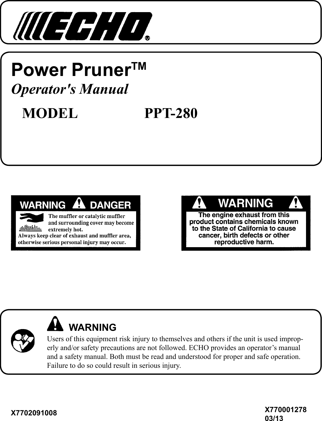 Echo Ppt 280 Owner S Manual