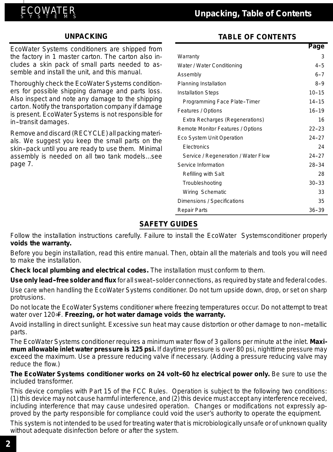 Page 2 of EcoWater Systems 7213206 Water Conditioner User Manual frtpg