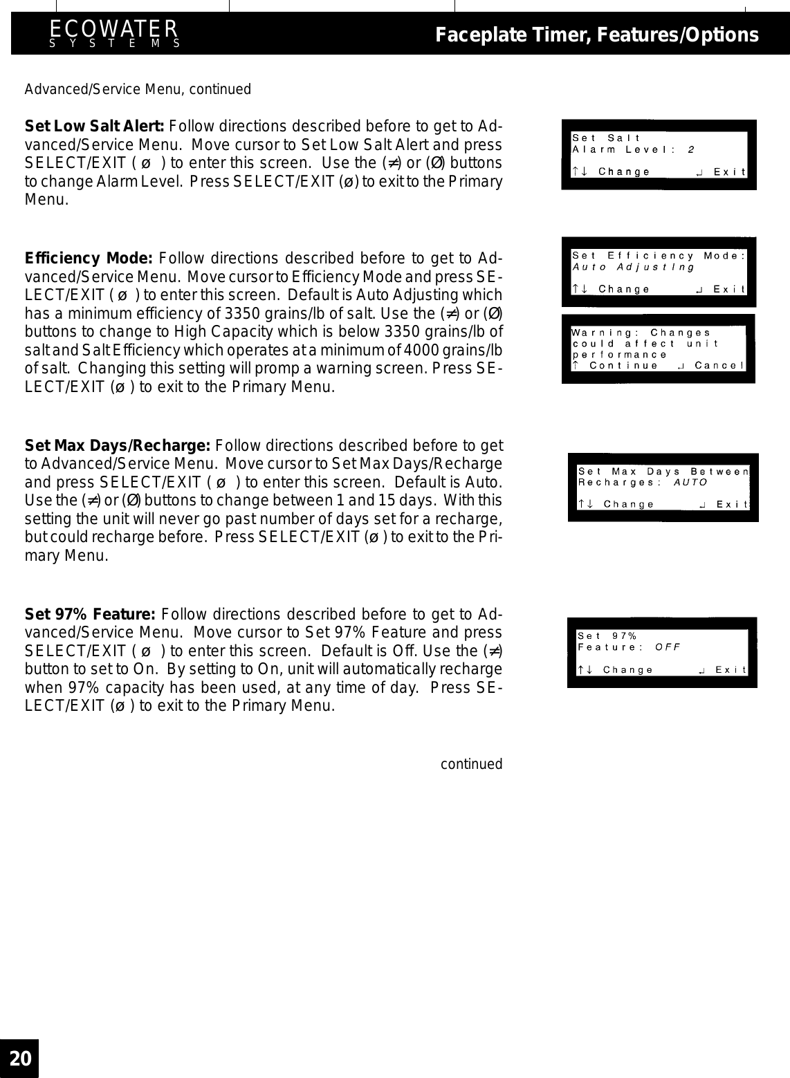 Page 20 of EcoWater Systems 7213206 Water Conditioner User Manual frtpg