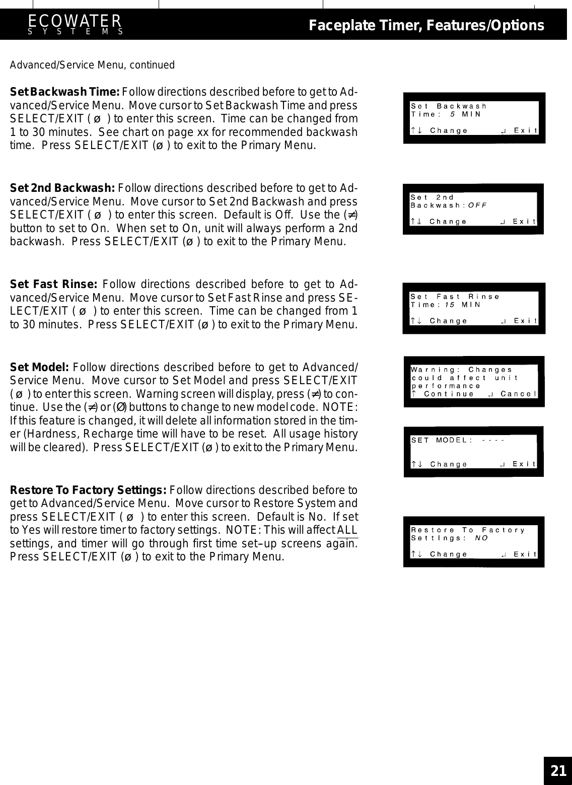 Page 21 of EcoWater Systems 7213206 Water Conditioner User Manual frtpg